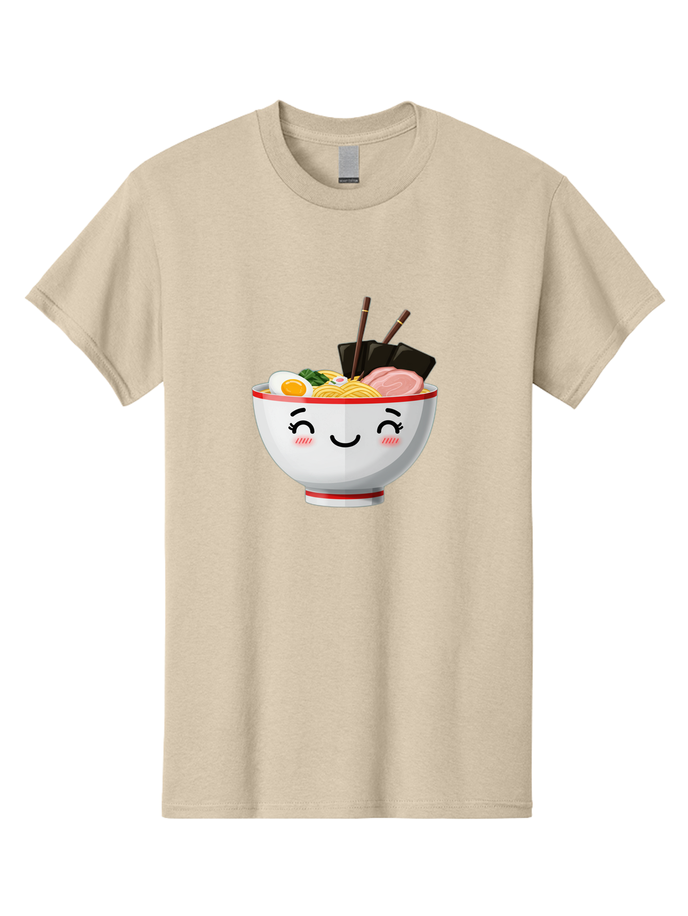 Ramen-1 Men'S Graphic Tee, 100% Cotton, Comfortable Casual Summer Wear, Machine Washable, Steaming Bowl Of Ramen, Savory Noodles, Boiled Egg, Sliced Pork, Seaweed, Chopsticks, Cute Cartoon Character, Japanese Cuisine, Food Illustration, Bae698