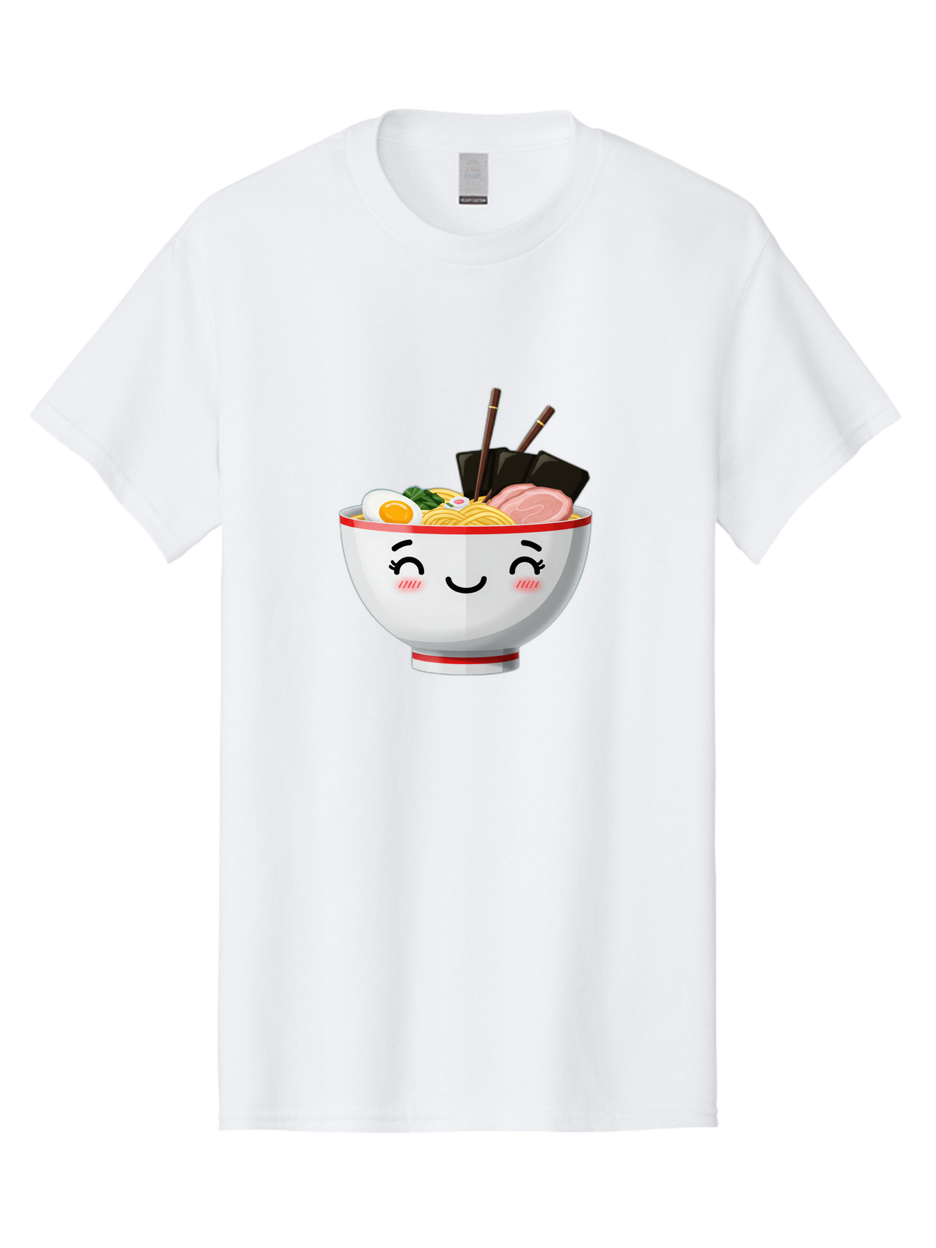 Ramen-1 Men'S Graphic Tee, 100% Cotton, Comfortable Casual Summer Wear, Machine Washable, Steaming Bowl Of Ramen, Savory Noodles, Boiled Egg, Sliced Pork, Seaweed, Chopsticks, Cute Cartoon Character, Japanese Cuisine, Food Illustration, Bae698