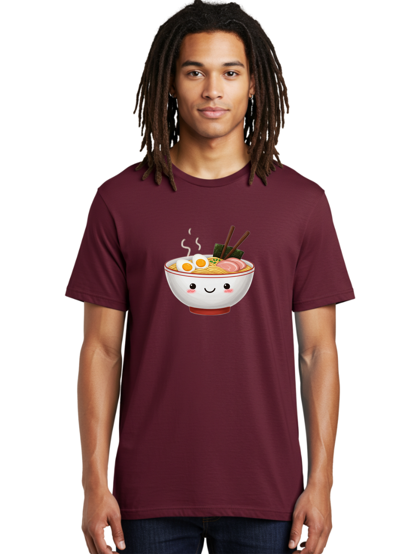 Ramen-2 Men'S Graphic Tee, 100% Cotton, Comfortable Casual Summer Wear, Machine Washable, Steaming Hot Ramen, Cartoon Bowl, Noodles, Eggs, Meat Slices, Seaweed, Chopsticks, Adorable, Kawaii, Japanese Cuisine, Foodie Art, Cute Character Bae699