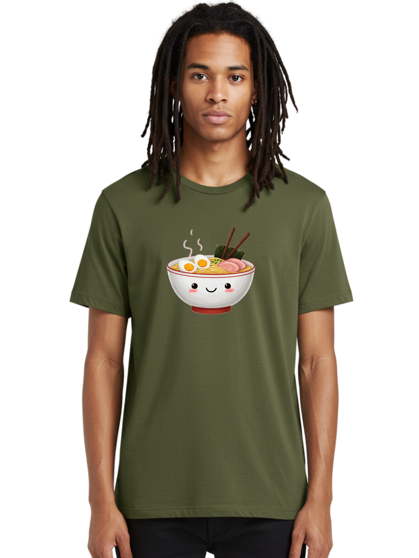 Ramen-2 Men'S Graphic Tee, 100% Cotton, Comfortable Casual Summer Wear, Machine Washable, Steaming Hot Ramen, Cartoon Bowl, Noodles, Eggs, Meat Slices, Seaweed, Chopsticks, Adorable, Kawaii, Japanese Cuisine, Foodie Art, Cute Character Bae699