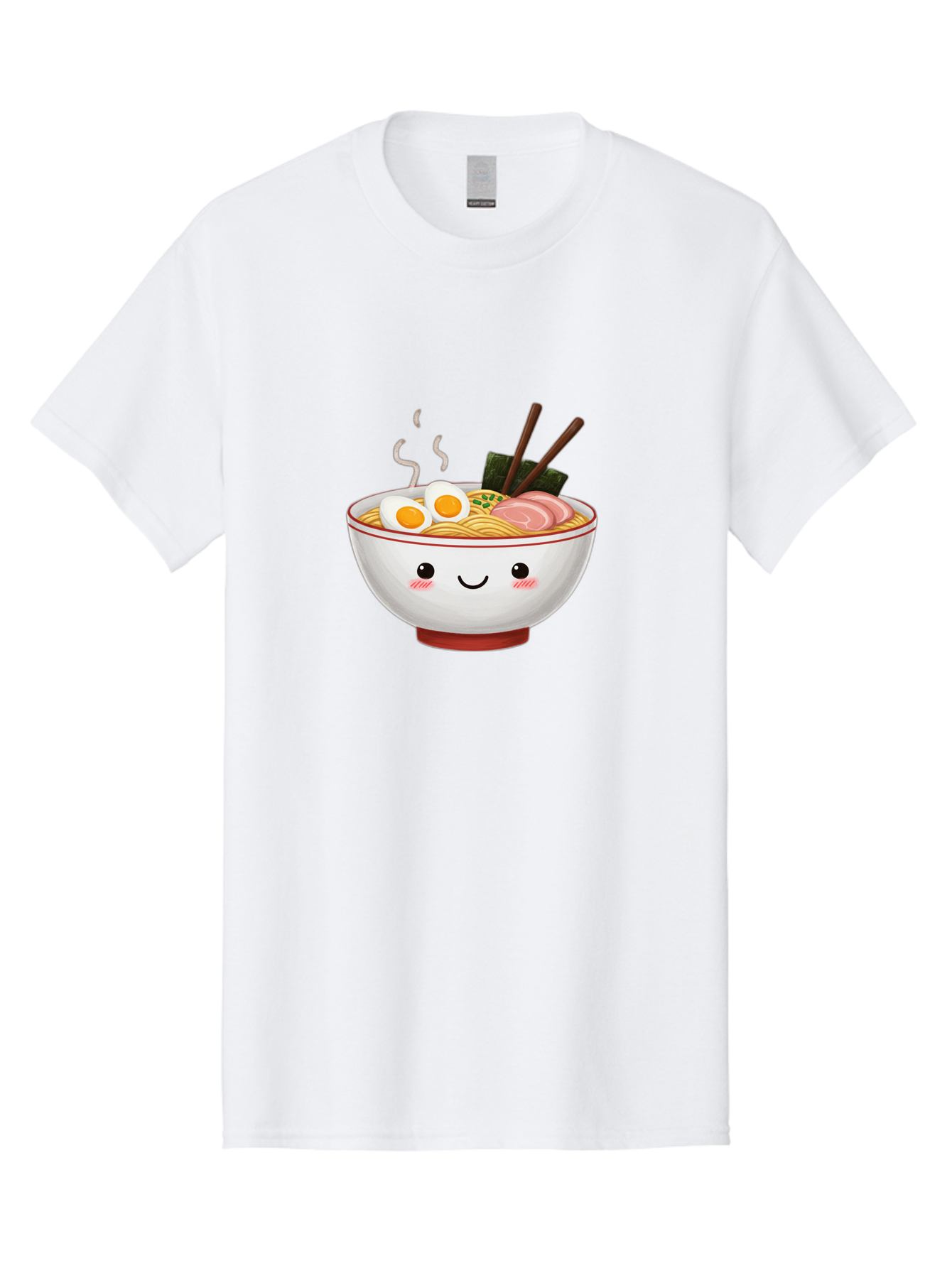 Ramen-2 Men'S Graphic Tee, 100% Cotton, Comfortable Casual Summer Wear, Machine Washable, Steaming Hot Ramen, Cartoon Bowl, Noodles, Eggs, Meat Slices, Seaweed, Chopsticks, Adorable, Kawaii, Japanese Cuisine, Foodie Art, Cute Character Bae699