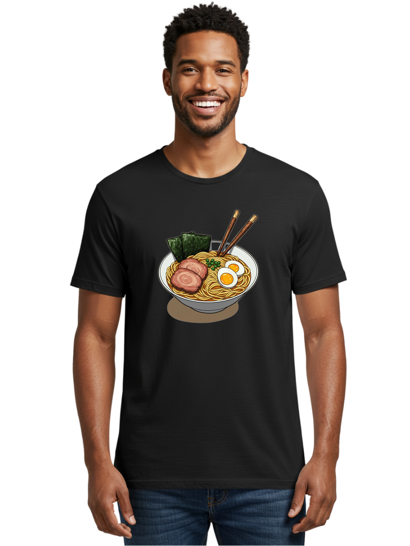 Ramen-3 Men'S Graphic Tee, 100% Cotton, Comfortable Casual Summer Wear, Machine Washable, Ramen Noodles, Sliced Pork, Boiled Egg, Seaweed, Chopsticks, Oriental Cuisine, Japanese Food, Savory Meal, Noodle Soup, Appetizing Dish Bae700
