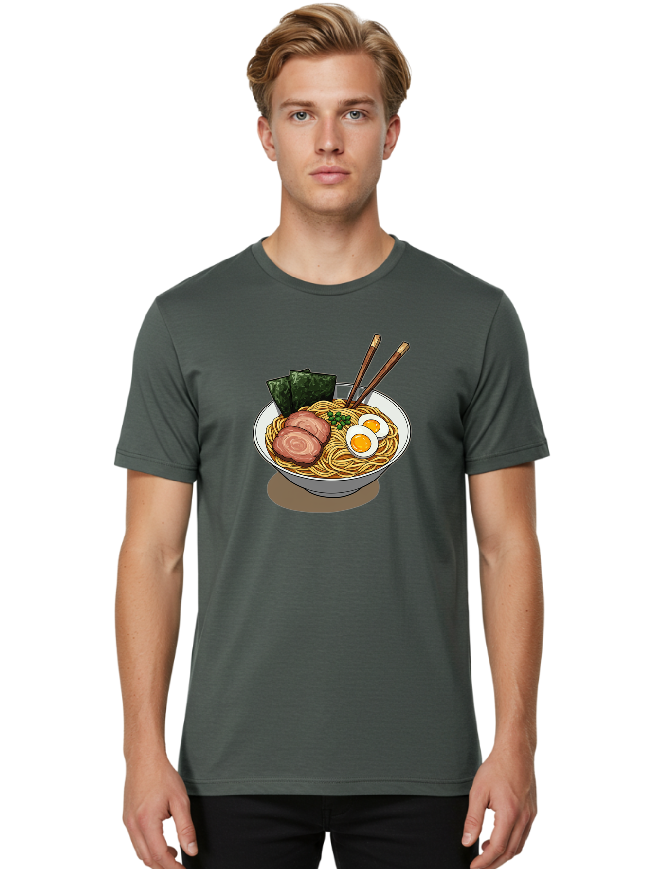 Ramen-3 Men'S Graphic Tee, 100% Cotton, Comfortable Casual Summer Wear, Machine Washable, Ramen Noodles, Sliced Pork, Boiled Egg, Seaweed, Chopsticks, Oriental Cuisine, Japanese Food, Savory Meal, Noodle Soup, Appetizing Dish Bae700