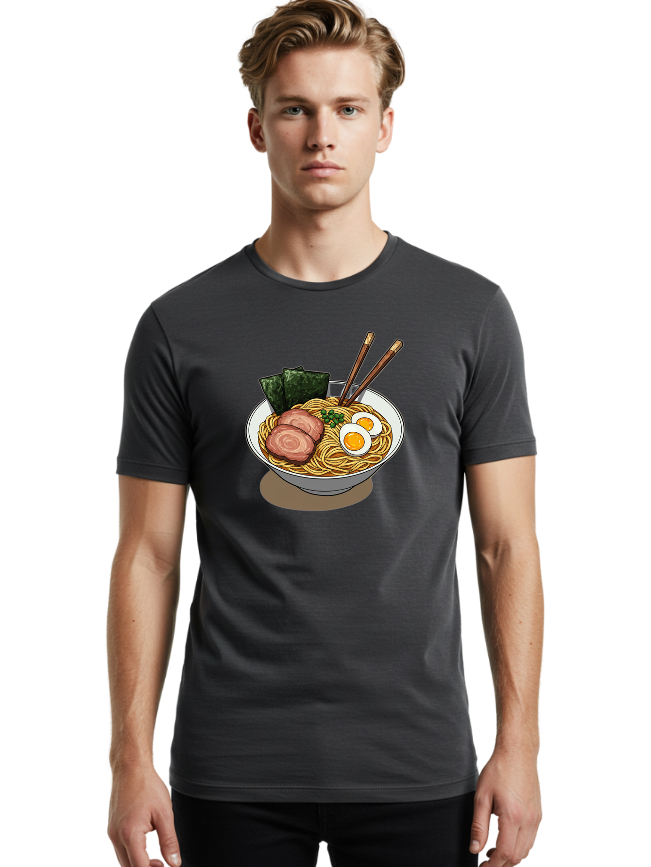 Ramen-3 Men'S Graphic Tee, 100% Cotton, Comfortable Casual Summer Wear, Machine Washable, Ramen Noodles, Sliced Pork, Boiled Egg, Seaweed, Chopsticks, Oriental Cuisine, Japanese Food, Savory Meal, Noodle Soup, Appetizing Dish Bae700