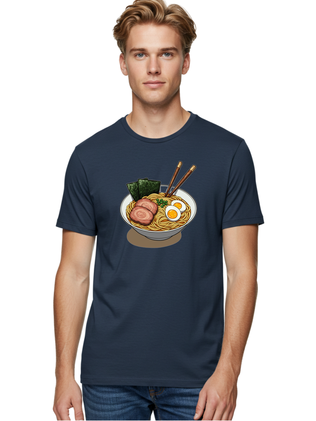 Ramen-3 Men'S Graphic Tee, 100% Cotton, Comfortable Casual Summer Wear, Machine Washable, Ramen Noodles, Sliced Pork, Boiled Egg, Seaweed, Chopsticks, Oriental Cuisine, Japanese Food, Savory Meal, Noodle Soup, Appetizing Dish Bae700