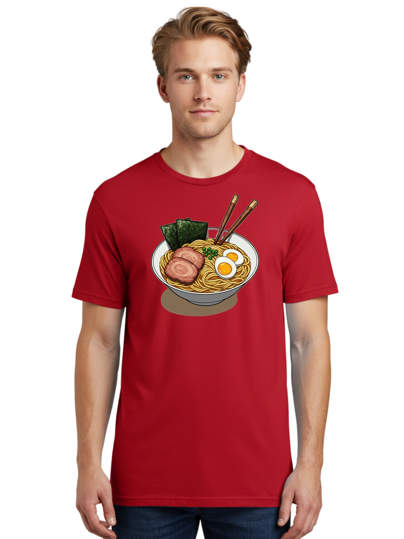 Ramen-3 Men'S Graphic Tee, 100% Cotton, Comfortable Casual Summer Wear, Machine Washable, Ramen Noodles, Sliced Pork, Boiled Egg, Seaweed, Chopsticks, Oriental Cuisine, Japanese Food, Savory Meal, Noodle Soup, Appetizing Dish Bae700