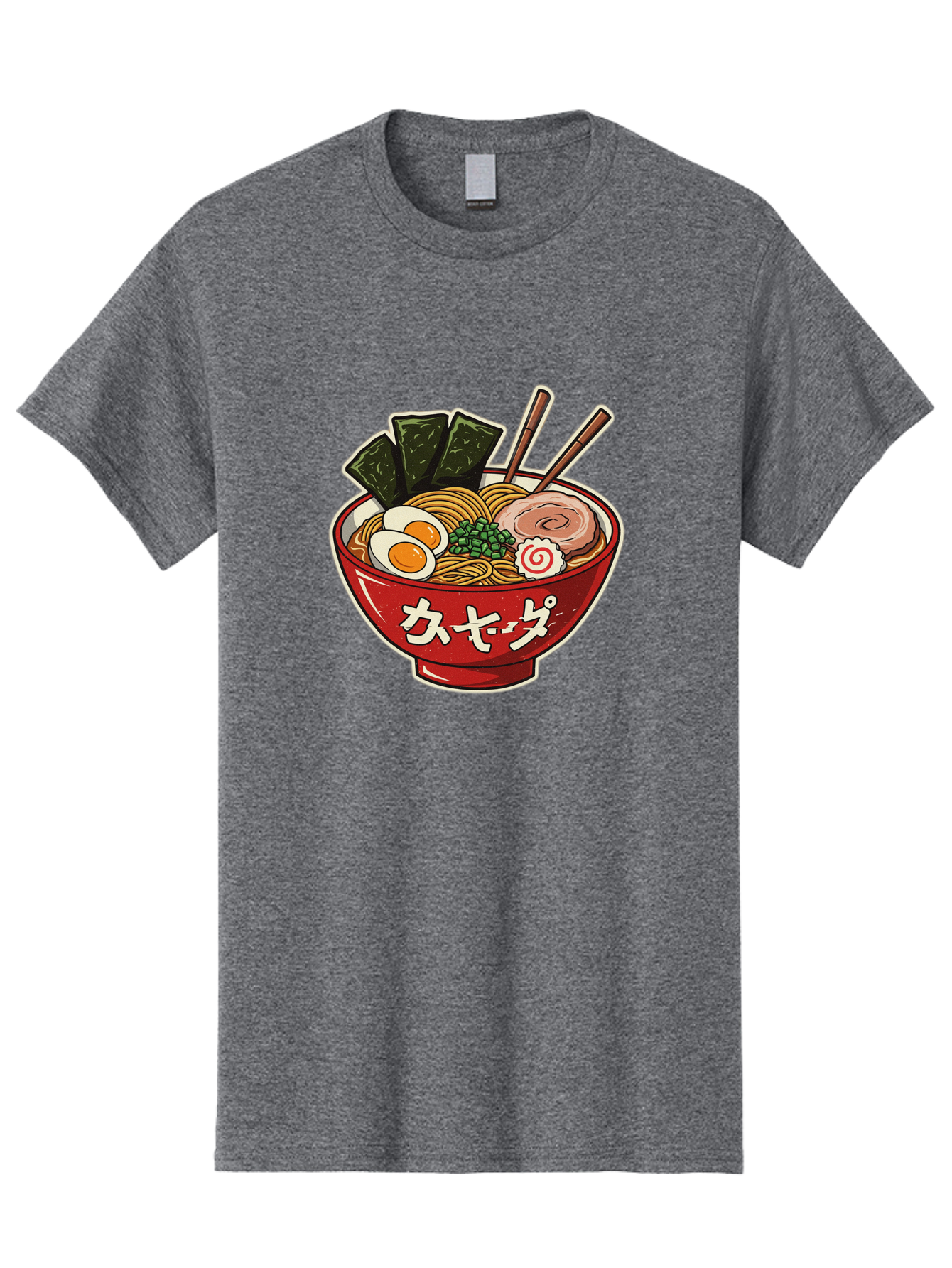Ramen-4 Men'S Graphic Tee, 100% Cotton, Comfortable Casual Summer Wear, Machine Washable, Japanese Ramen, Noodle Soup, Boiled Egg, Green Peas, Seaweed, Sliced Pork, Chopsticks, Japanese Cuisine, Red Bowl, Katakana Script Bae701