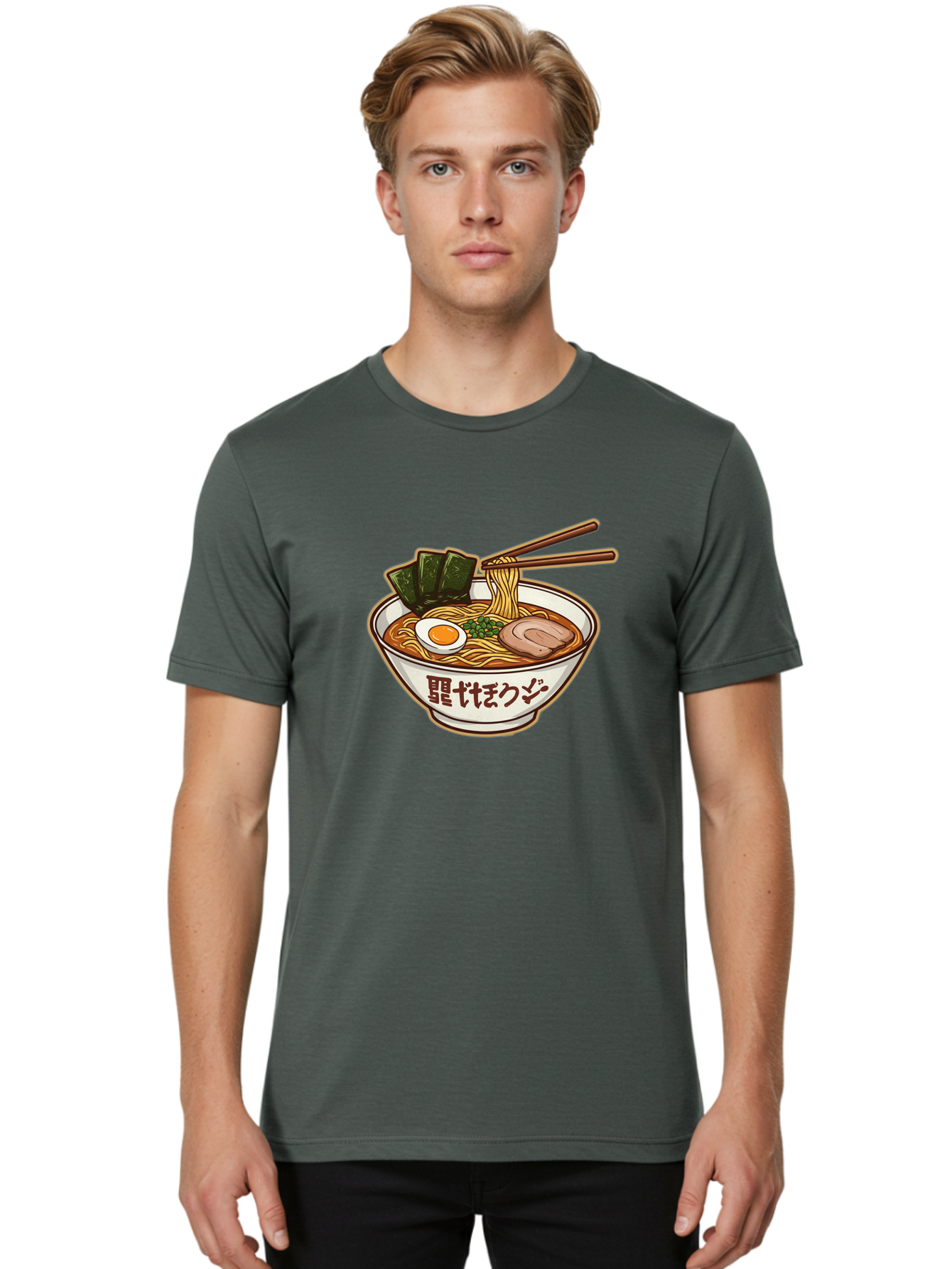 Ramen-5 Men'S Graphic Tee, 100% Cotton, Comfortable Casual Summer Wear, Machine Washable, Japanese Ramen, Savory Noodle Soup, Pork Slice, Soft-Boiled Egg, Green Onions, Seaweed, Chopsticks, Asian Cuisine, Comfort Food, Delicious Meal Bae702