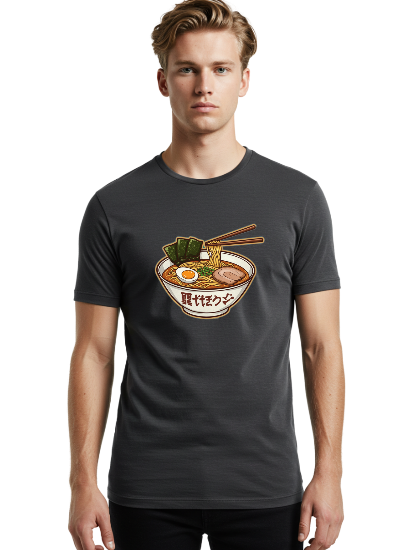 Ramen-5 Men'S Graphic Tee, 100% Cotton, Comfortable Casual Summer Wear, Machine Washable, Japanese Ramen, Savory Noodle Soup, Pork Slice, Soft-Boiled Egg, Green Onions, Seaweed, Chopsticks, Asian Cuisine, Comfort Food, Delicious Meal Bae702