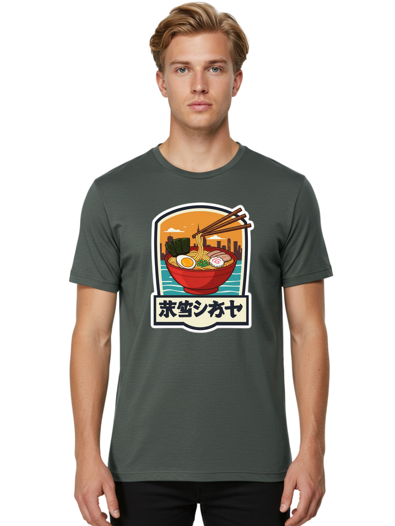 Ramen-7 Men'S Graphic Tee, 100% Cotton, Comfortable Casual Summer Wear, Machine Washable, Steaming Bowl Of Ramen, Japanese Noodles, Savory Broth, Egg, Pork Slices, Seaweed, Chopsticks, Cityscape, ?????? Bae704