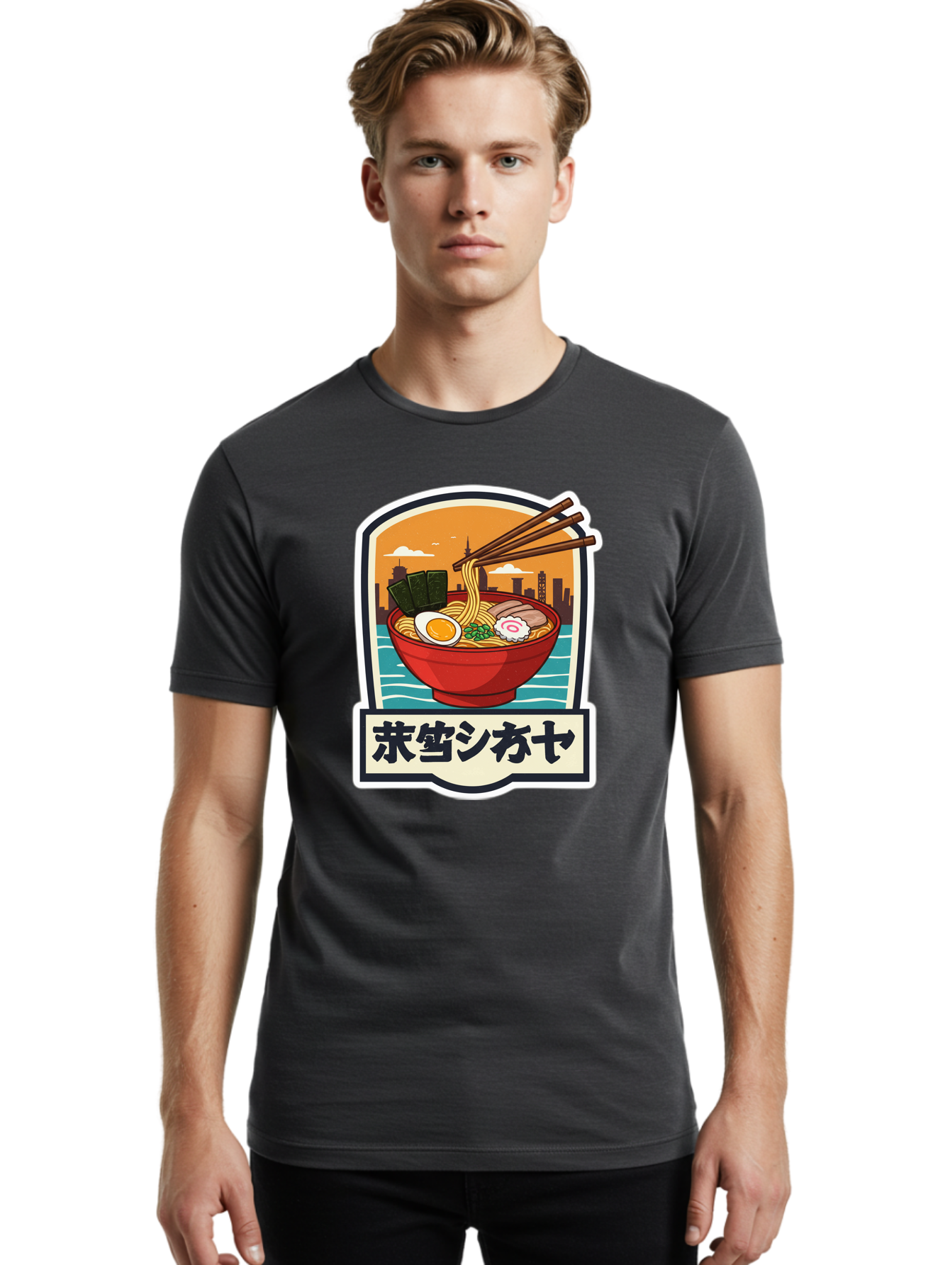 Ramen-7 Men'S Graphic Tee, 100% Cotton, Comfortable Casual Summer Wear, Machine Washable, Steaming Bowl Of Ramen, Japanese Noodles, Savory Broth, Egg, Pork Slices, Seaweed, Chopsticks, Cityscape, ?????? Bae704