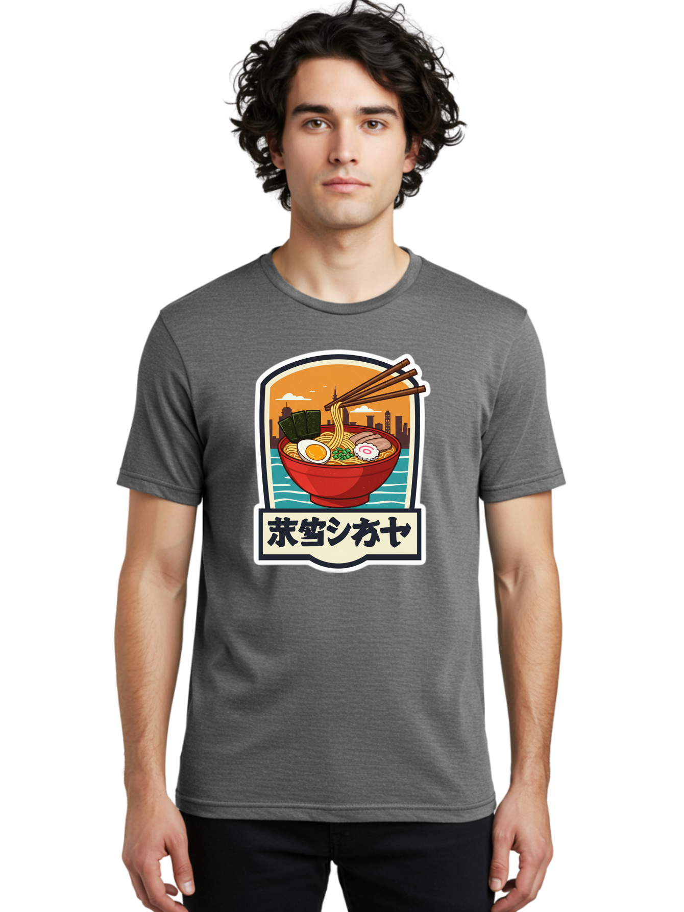 Ramen-7 Men'S Graphic Tee, 100% Cotton, Comfortable Casual Summer Wear, Machine Washable, Steaming Bowl Of Ramen, Japanese Noodles, Savory Broth, Egg, Pork Slices, Seaweed, Chopsticks, Cityscape, ?????? Bae704