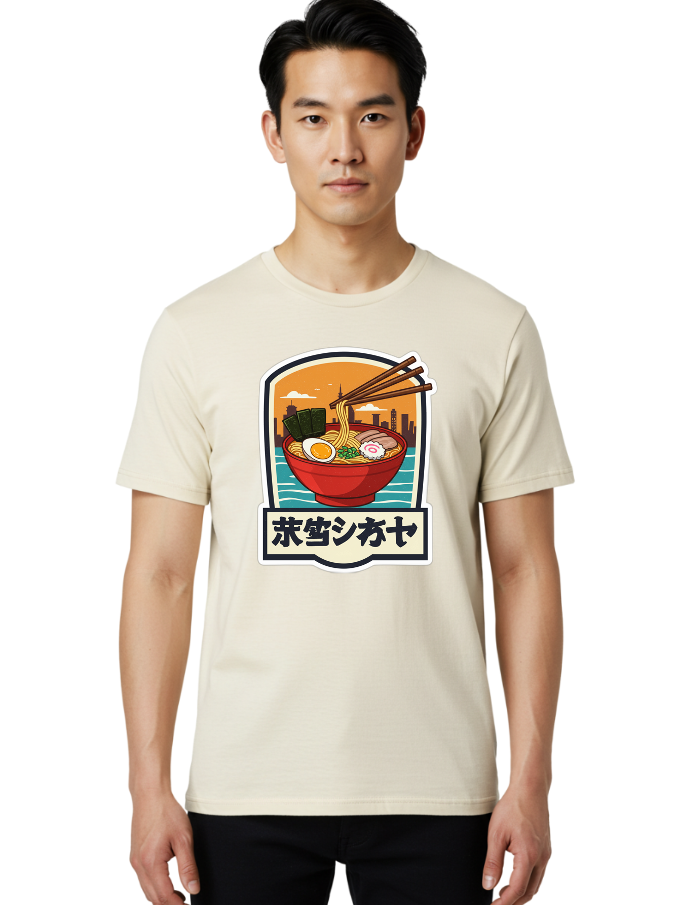 Ramen-7 Men'S Graphic Tee, 100% Cotton, Comfortable Casual Summer Wear, Machine Washable, Steaming Bowl Of Ramen, Japanese Noodles, Savory Broth, Egg, Pork Slices, Seaweed, Chopsticks, Cityscape, ?????? Bae704