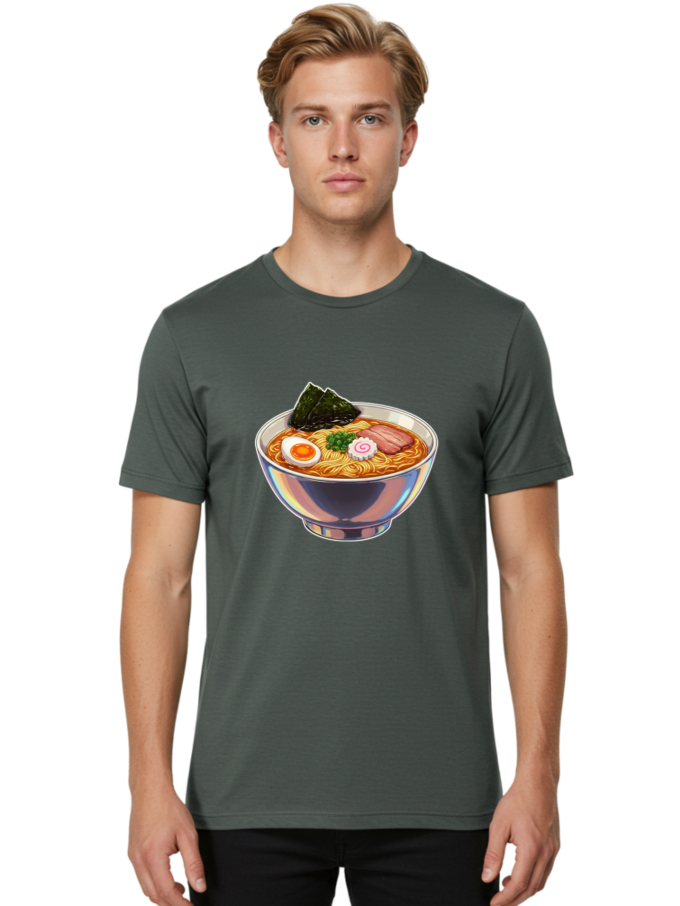 Ramen-8 Men'S Graphic Tee, 100% Cotton, Comfortable Casual Summer Wear, Machine Washable, Bowl Of Ramen, Japanese Cuisine, Egg, Seaweed, Pork, Noodles, Savory Broth, Appetizing Meal, Food Illustration, Delicious Dish Bae705