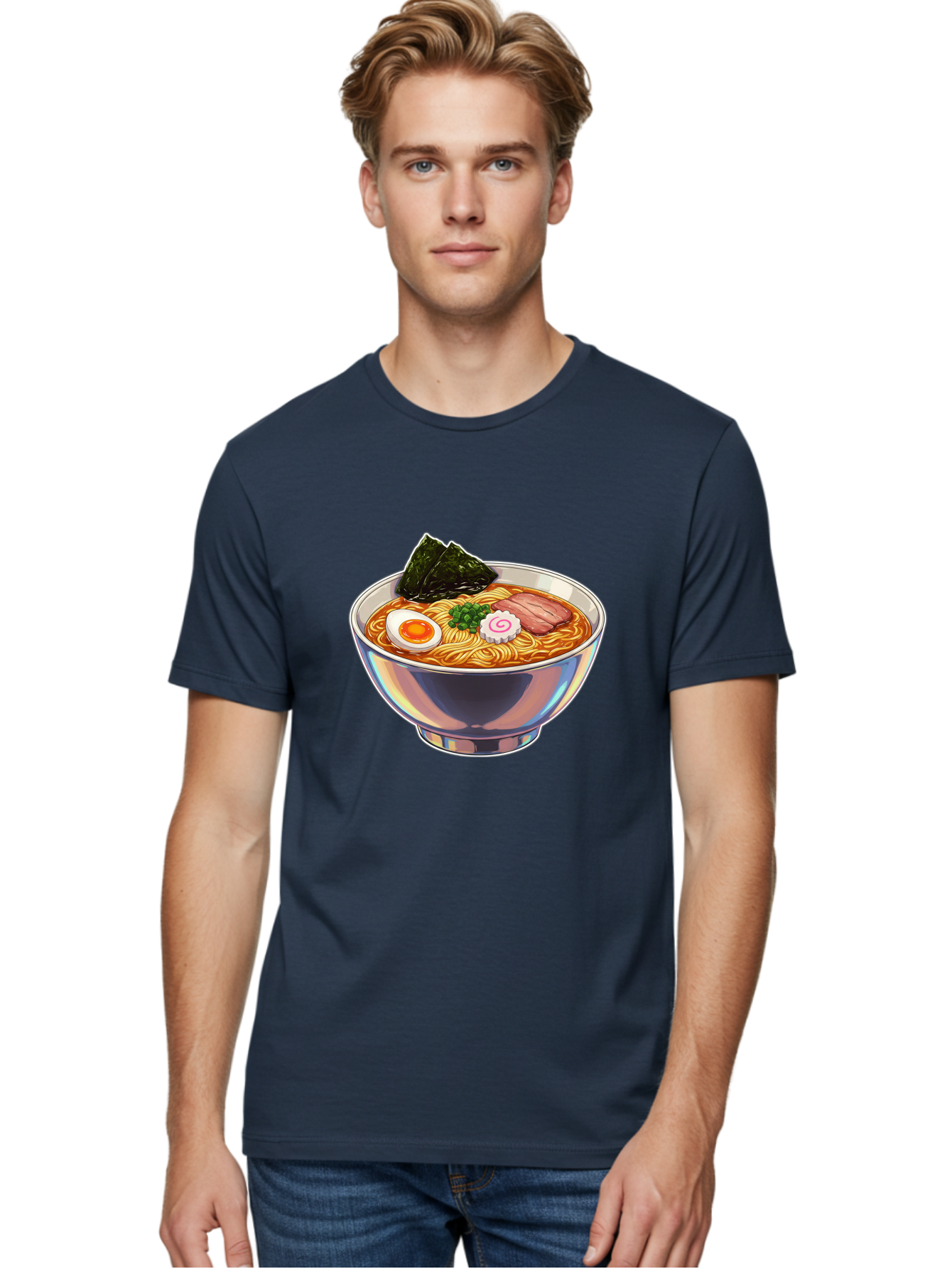 Ramen-8 Men'S Graphic Tee, 100% Cotton, Comfortable Casual Summer Wear, Machine Washable, Bowl Of Ramen, Japanese Cuisine, Egg, Seaweed, Pork, Noodles, Savory Broth, Appetizing Meal, Food Illustration, Delicious Dish Bae705