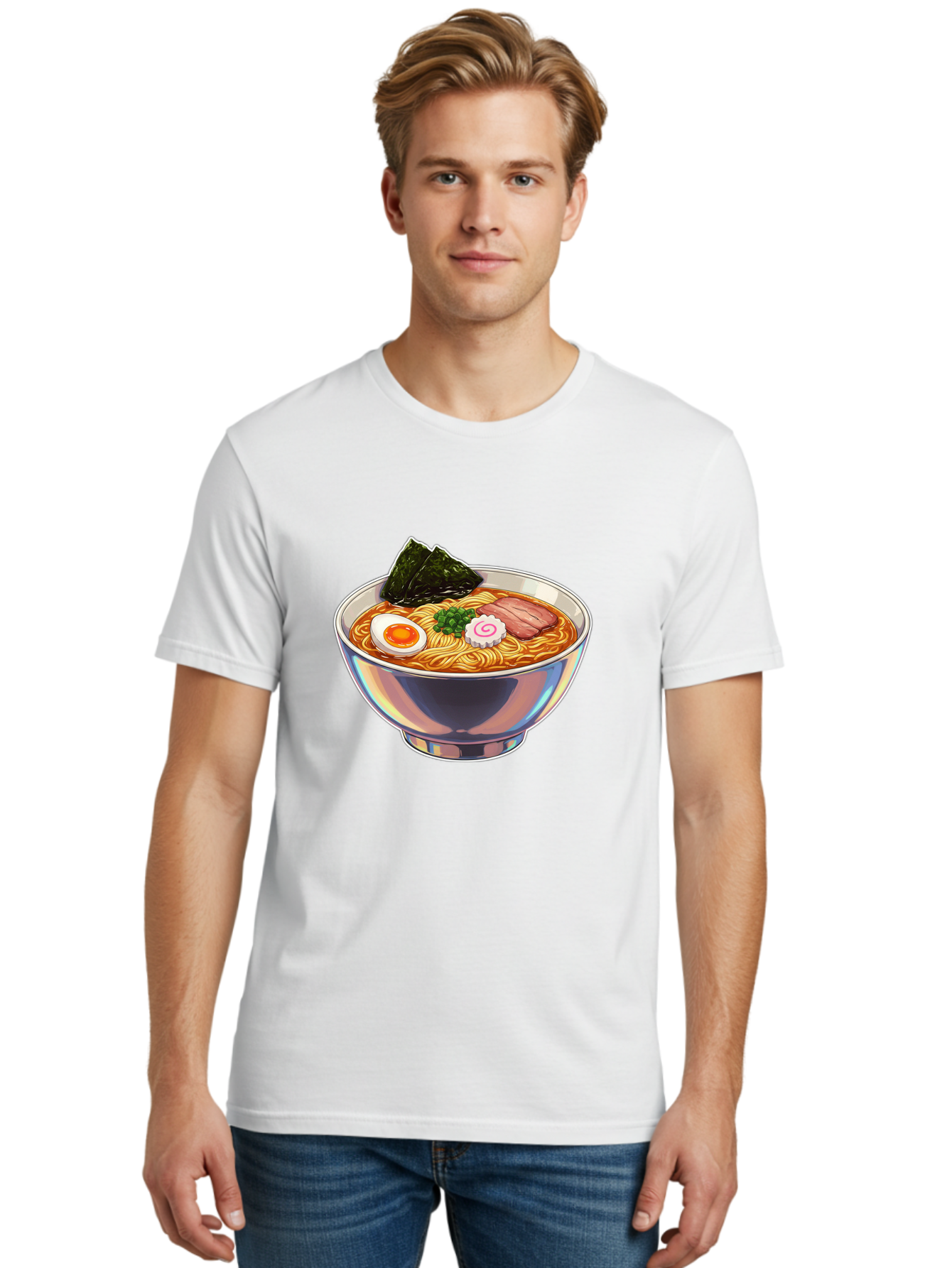 Ramen-8 Men'S Graphic Tee, 100% Cotton, Comfortable Casual Summer Wear, Machine Washable, Bowl Of Ramen, Japanese Cuisine, Egg, Seaweed, Pork, Noodles, Savory Broth, Appetizing Meal, Food Illustration, Delicious Dish Bae705