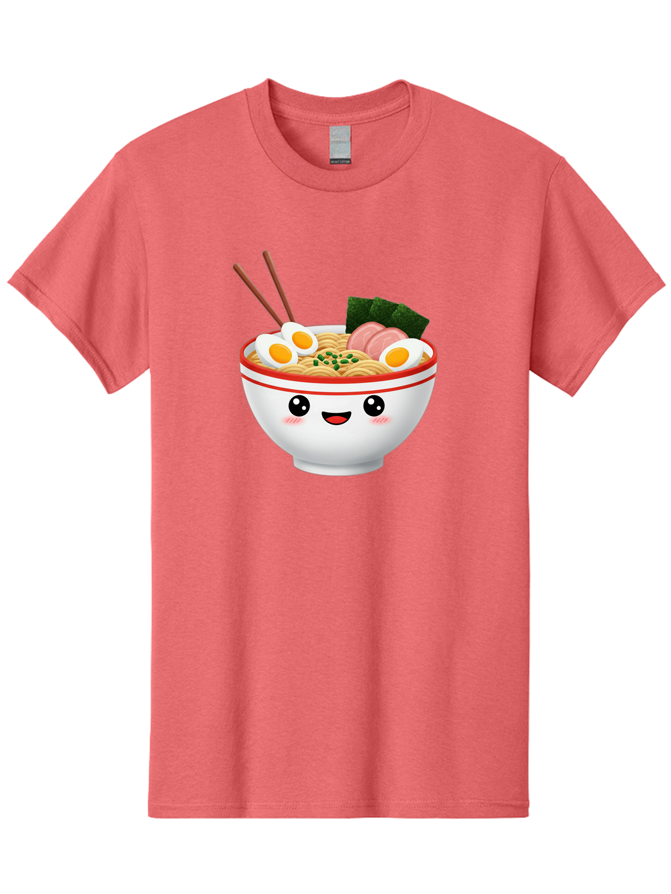 Ramen-Bowl-1 Men'S Graphic Tee, 100% Cotton, Comfortable Casual Summer Wear, Machine Washable, Cartoon Ramen Bowl, Steaming Hot Ramen, Boiled Egg, Sliced Ham, Seaweed, Chopsticks, Kawaii Food, Japanese Cuisine, Noodle Soup, Anime Style, Bae706