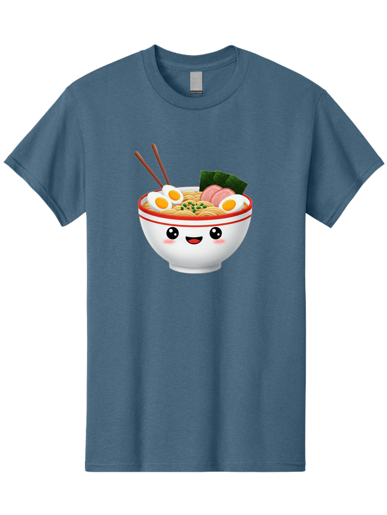 Ramen-Bowl-1 Men'S Graphic Tee, 100% Cotton, Comfortable Casual Summer Wear, Machine Washable, Cartoon Ramen Bowl, Steaming Hot Ramen, Boiled Egg, Sliced Ham, Seaweed, Chopsticks, Kawaii Food, Japanese Cuisine, Noodle Soup, Anime Style, Bae706