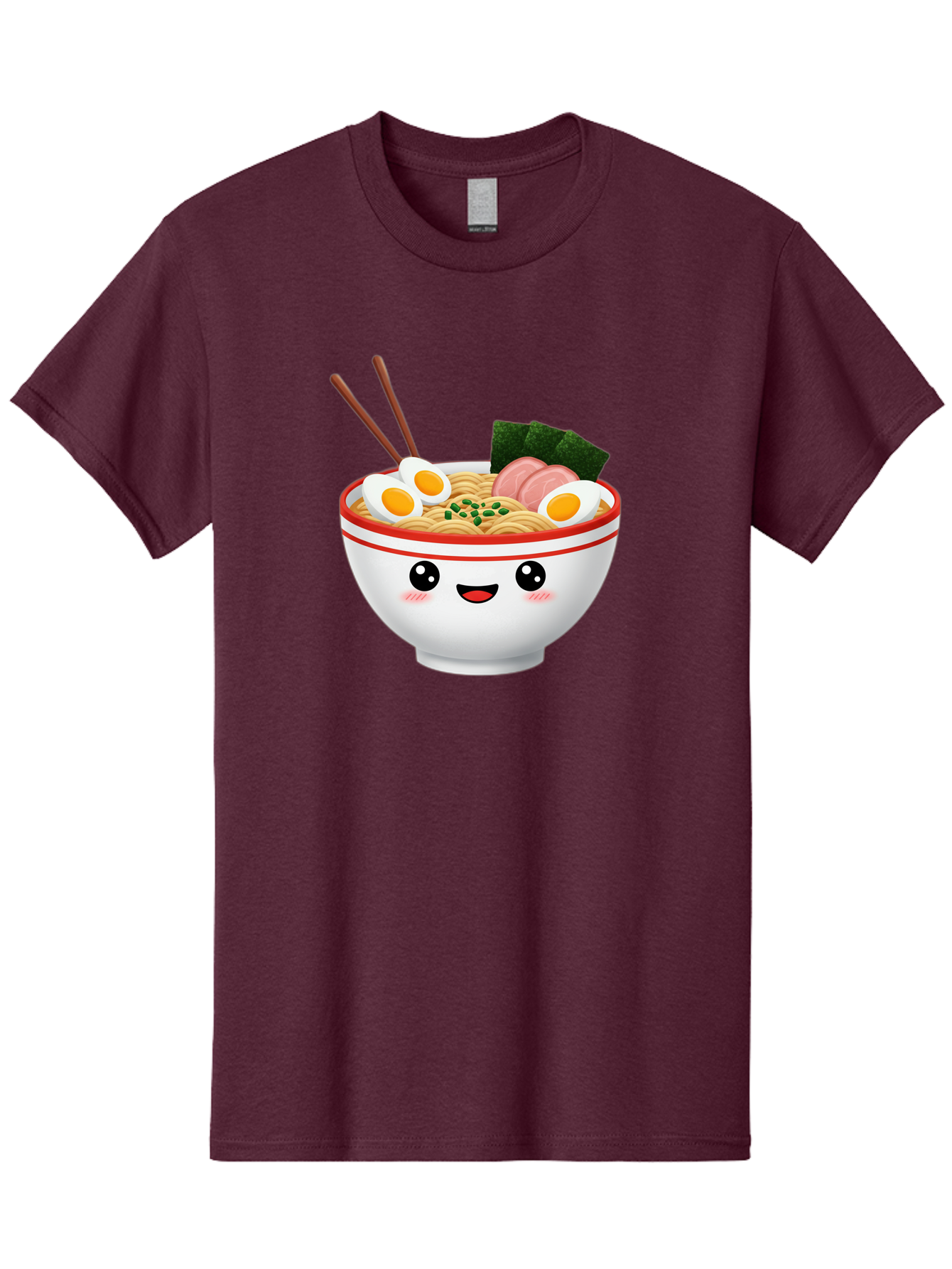 Ramen-Bowl-1 Men'S Graphic Tee, 100% Cotton, Comfortable Casual Summer Wear, Machine Washable, Cartoon Ramen Bowl, Steaming Hot Ramen, Boiled Egg, Sliced Ham, Seaweed, Chopsticks, Kawaii Food, Japanese Cuisine, Noodle Soup, Anime Style, Bae706