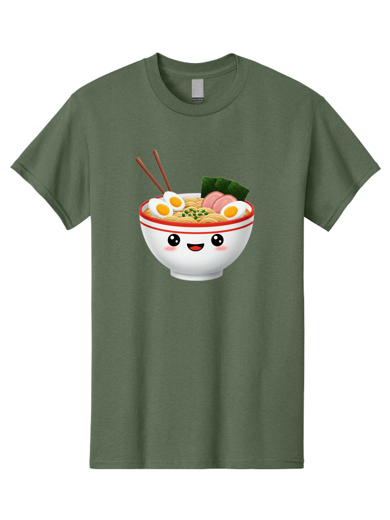 Ramen-Bowl-1 Men'S Graphic Tee, 100% Cotton, Comfortable Casual Summer Wear, Machine Washable, Cartoon Ramen Bowl, Steaming Hot Ramen, Boiled Egg, Sliced Ham, Seaweed, Chopsticks, Kawaii Food, Japanese Cuisine, Noodle Soup, Anime Style, Bae706