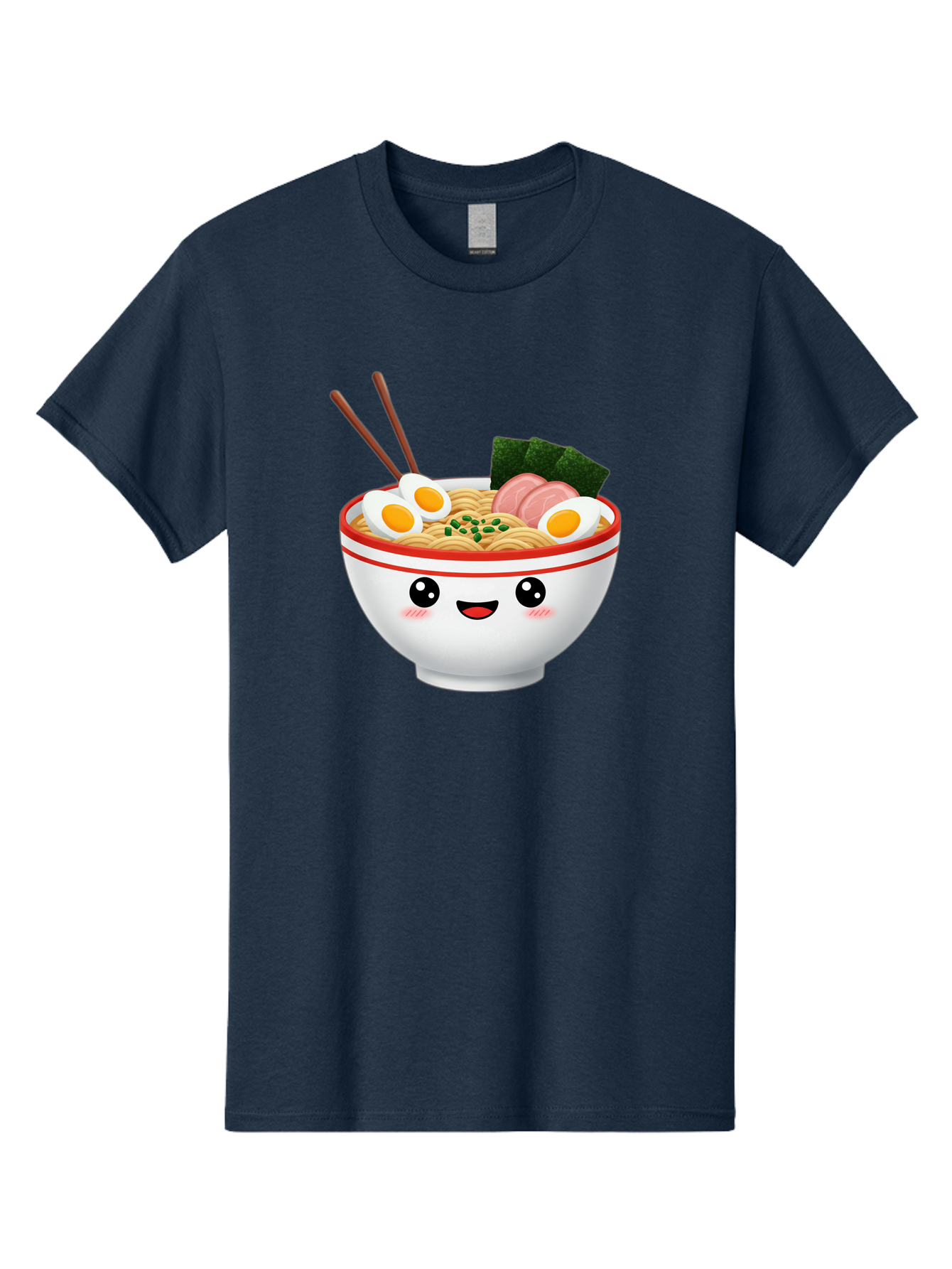 Ramen-Bowl-1 Men'S Graphic Tee, 100% Cotton, Comfortable Casual Summer Wear, Machine Washable, Cartoon Ramen Bowl, Steaming Hot Ramen, Boiled Egg, Sliced Ham, Seaweed, Chopsticks, Kawaii Food, Japanese Cuisine, Noodle Soup, Anime Style, Bae706