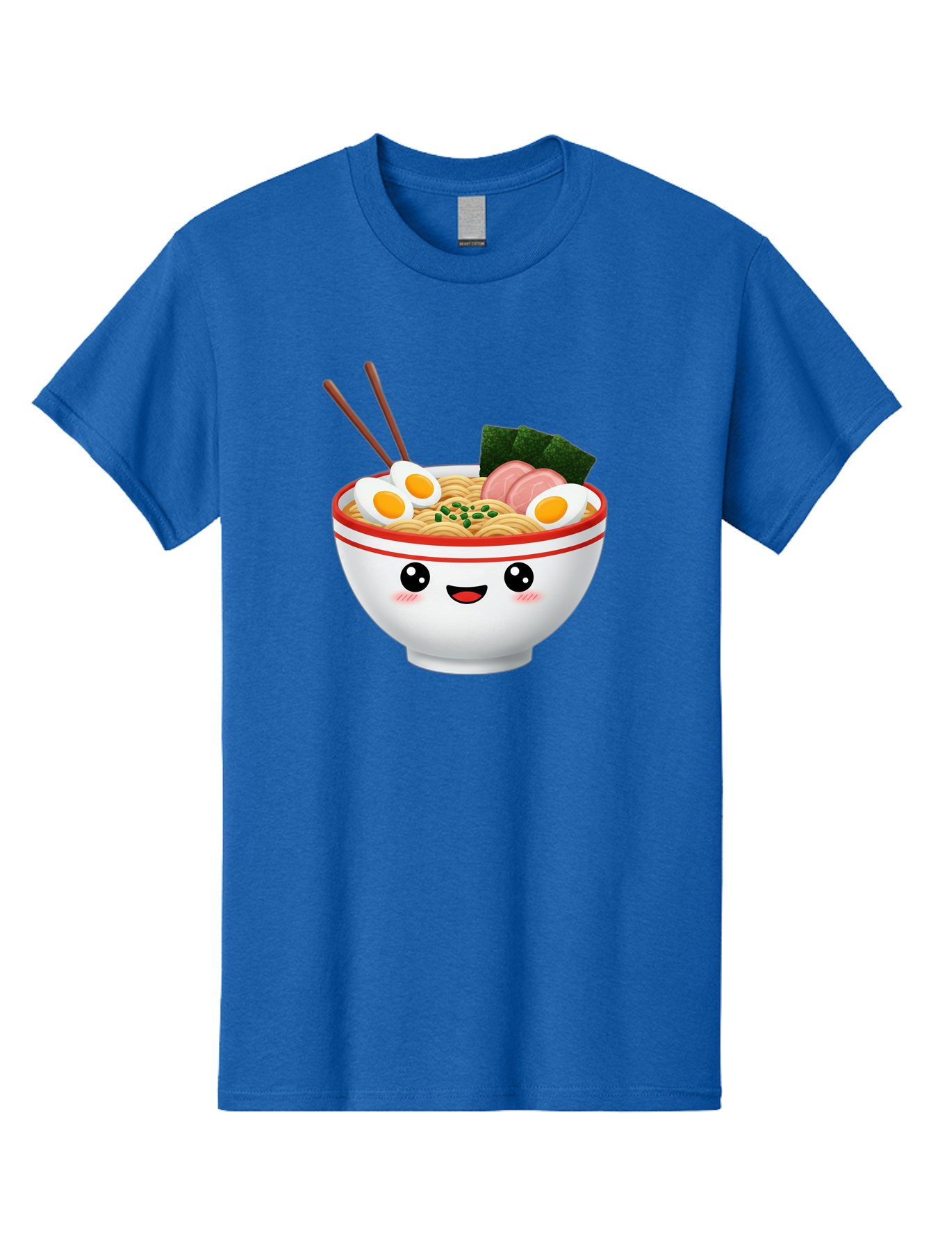 Ramen-Bowl-1 Men'S Graphic Tee, 100% Cotton, Comfortable Casual Summer Wear, Machine Washable, Cartoon Ramen Bowl, Steaming Hot Ramen, Boiled Egg, Sliced Ham, Seaweed, Chopsticks, Kawaii Food, Japanese Cuisine, Noodle Soup, Anime Style, Bae706