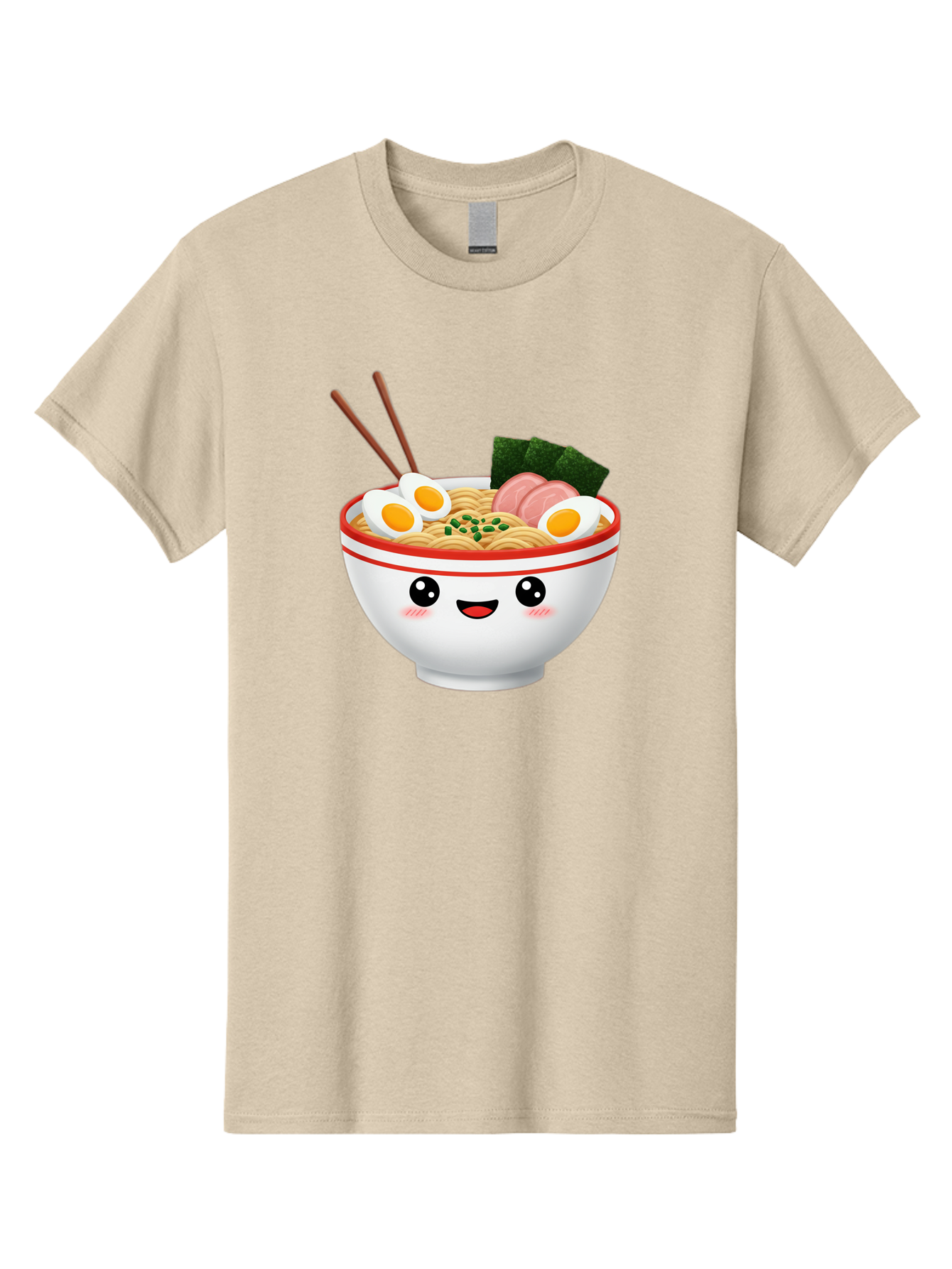 Ramen-Bowl-1 Men'S Graphic Tee, 100% Cotton, Comfortable Casual Summer Wear, Machine Washable, Cartoon Ramen Bowl, Steaming Hot Ramen, Boiled Egg, Sliced Ham, Seaweed, Chopsticks, Kawaii Food, Japanese Cuisine, Noodle Soup, Anime Style, Bae706
