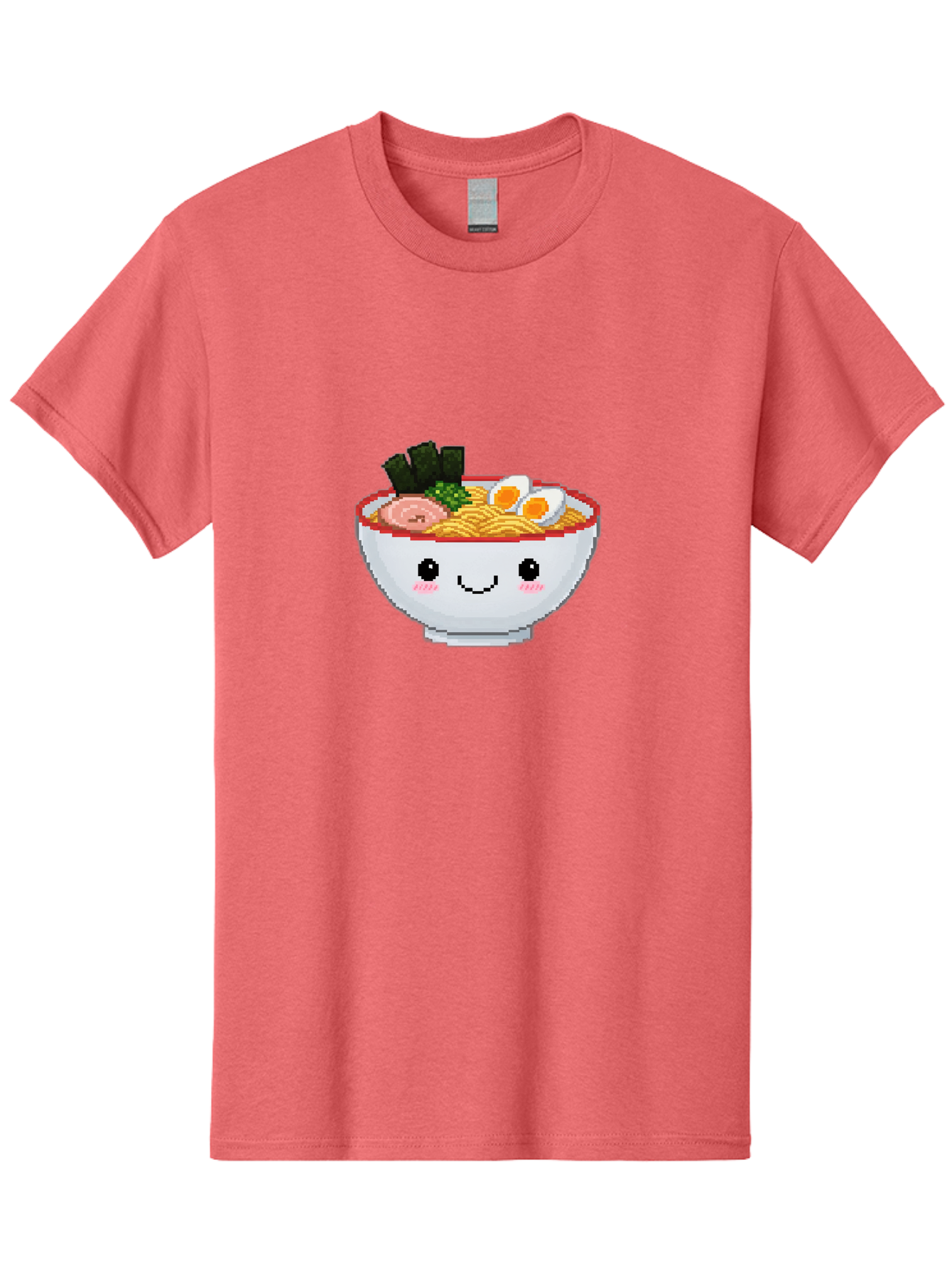 Ramen-Bowl-2 Men'S Graphic Tee, 100% Cotton, Comfortable Casual Summer Wear, Machine Washable, Delicious Ramen, Kawaii Food, Cartoon Noodle Bowl, Tasty Meal, Sliced Egg, Seaweed, Pink Ham, Smiling Bowl, Pixel Art, Noodle Soup Bae707