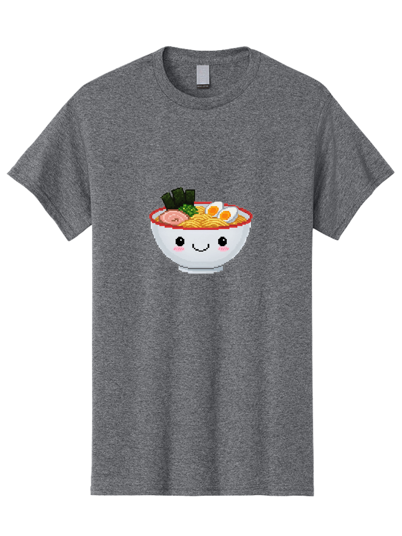 Ramen-Bowl-2 Men'S Graphic Tee, 100% Cotton, Comfortable Casual Summer Wear, Machine Washable, Delicious Ramen, Kawaii Food, Cartoon Noodle Bowl, Tasty Meal, Sliced Egg, Seaweed, Pink Ham, Smiling Bowl, Pixel Art, Noodle Soup Bae707