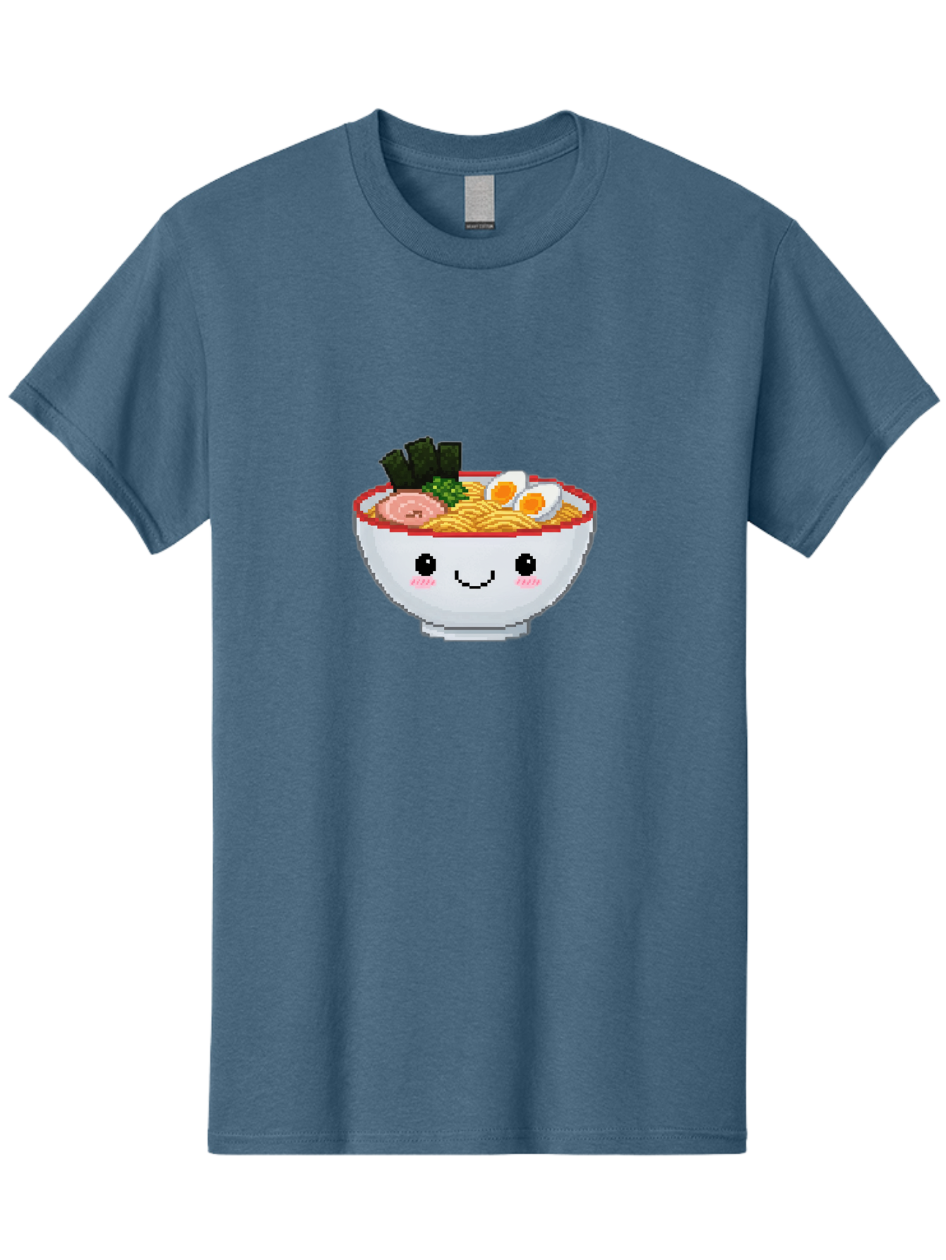 Ramen-Bowl-2 Men'S Graphic Tee, 100% Cotton, Comfortable Casual Summer Wear, Machine Washable, Delicious Ramen, Kawaii Food, Cartoon Noodle Bowl, Tasty Meal, Sliced Egg, Seaweed, Pink Ham, Smiling Bowl, Pixel Art, Noodle Soup Bae707