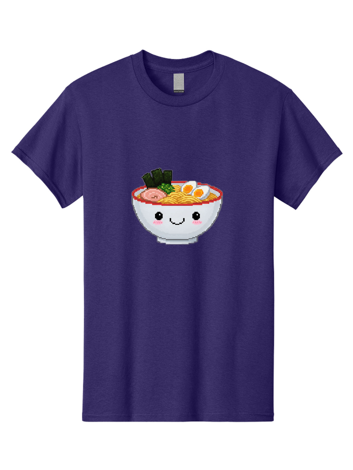 Ramen-Bowl-2 Men'S Graphic Tee, 100% Cotton, Comfortable Casual Summer Wear, Machine Washable, Delicious Ramen, Kawaii Food, Cartoon Noodle Bowl, Tasty Meal, Sliced Egg, Seaweed, Pink Ham, Smiling Bowl, Pixel Art, Noodle Soup Bae707