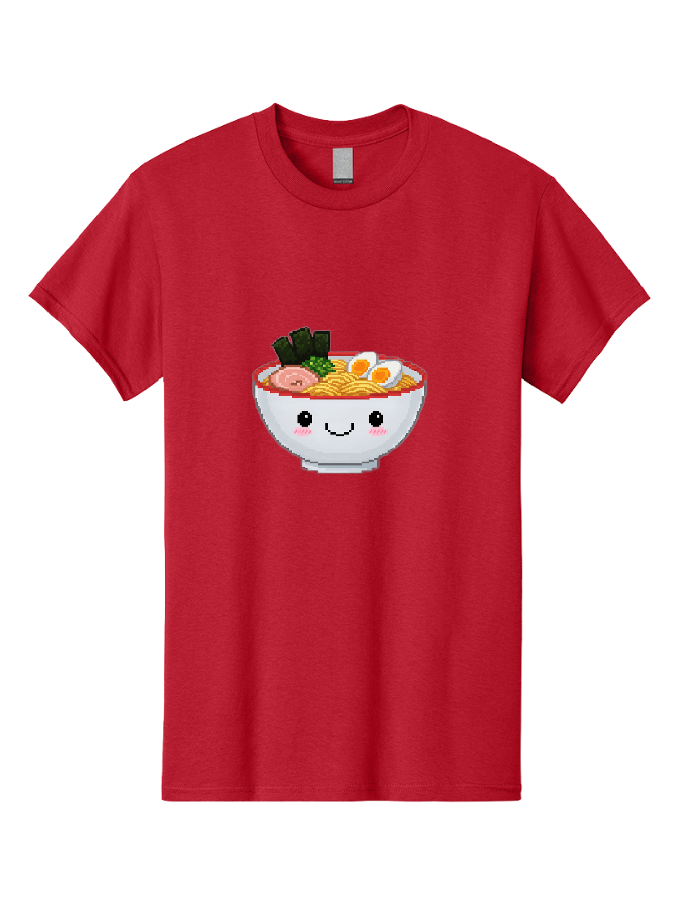 Ramen-Bowl-2 Men'S Graphic Tee, 100% Cotton, Comfortable Casual Summer Wear, Machine Washable, Delicious Ramen, Kawaii Food, Cartoon Noodle Bowl, Tasty Meal, Sliced Egg, Seaweed, Pink Ham, Smiling Bowl, Pixel Art, Noodle Soup Bae707