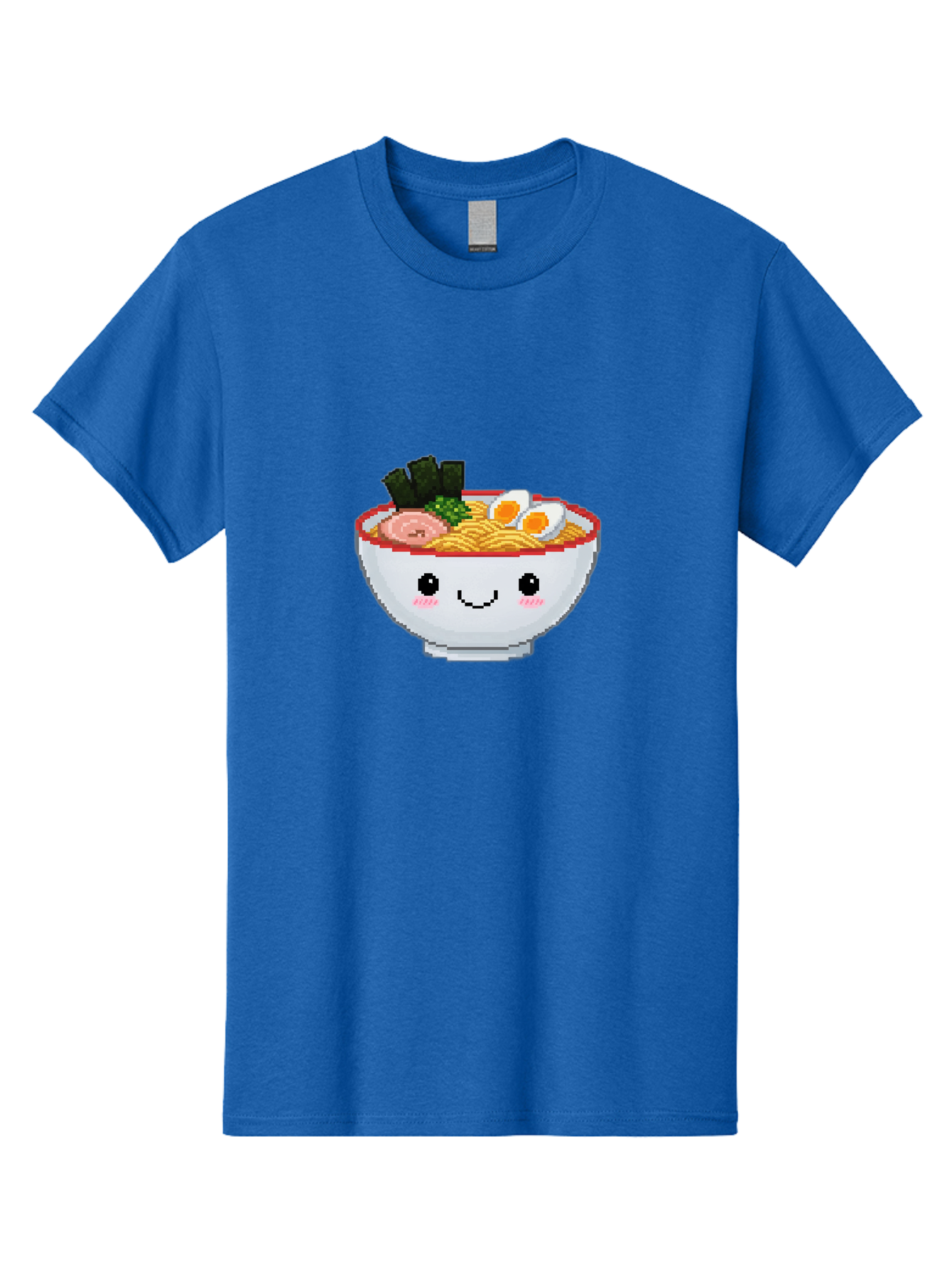 Ramen-Bowl-2 Men'S Graphic Tee, 100% Cotton, Comfortable Casual Summer Wear, Machine Washable, Delicious Ramen, Kawaii Food, Cartoon Noodle Bowl, Tasty Meal, Sliced Egg, Seaweed, Pink Ham, Smiling Bowl, Pixel Art, Noodle Soup Bae707