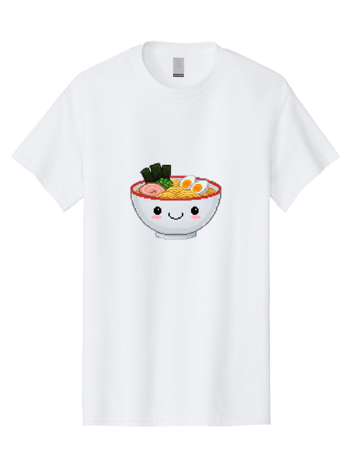 Ramen-Bowl-2 Men'S Graphic Tee, 100% Cotton, Comfortable Casual Summer Wear, Machine Washable, Delicious Ramen, Kawaii Food, Cartoon Noodle Bowl, Tasty Meal, Sliced Egg, Seaweed, Pink Ham, Smiling Bowl, Pixel Art, Noodle Soup Bae707