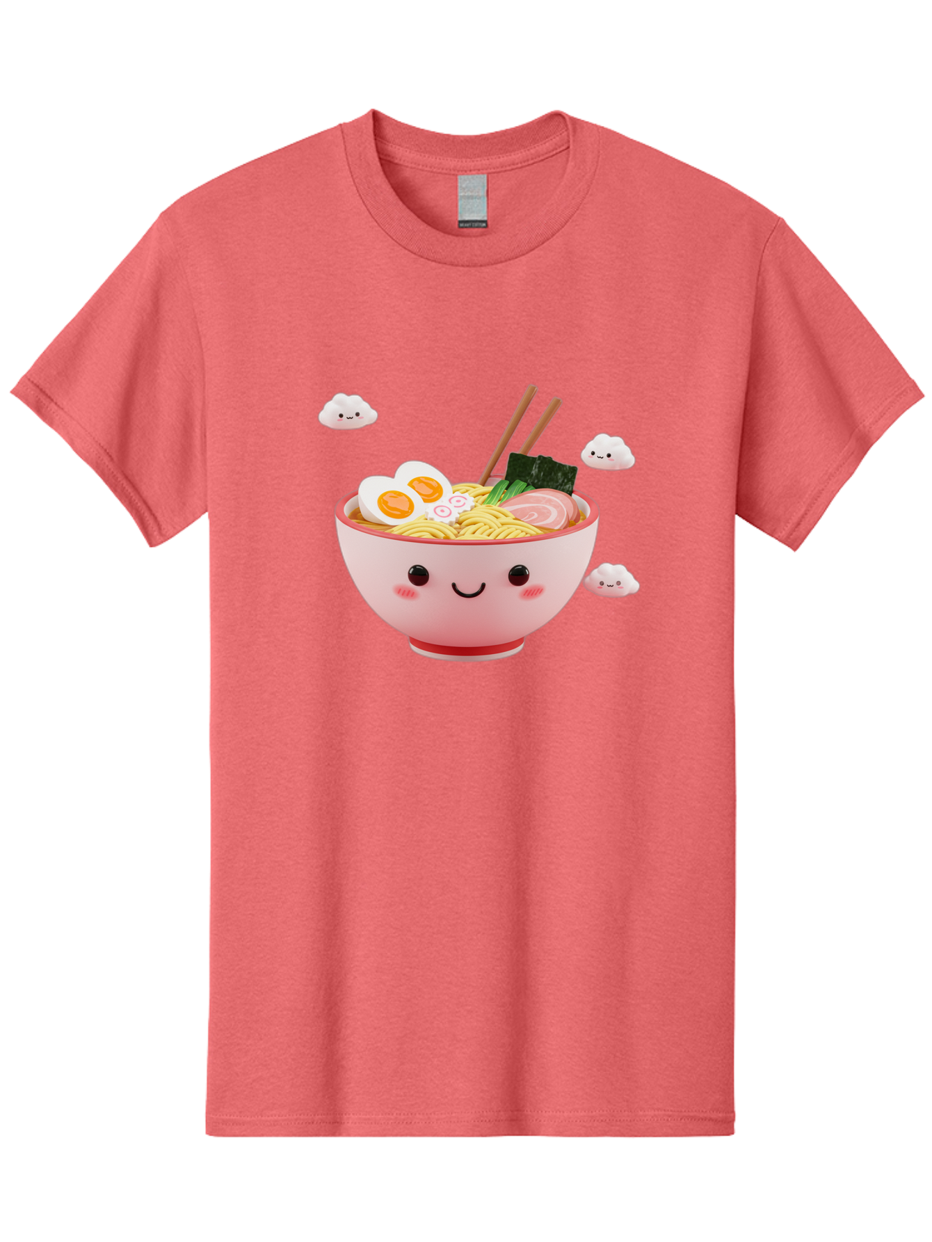 Ramen-Bowl-3 Men'S Graphic Tee, 100% Cotton, Comfortable Casual Summer Wear, Machine Washable, Steaming Hot Ramen, Kawaii Bowl, Cartoon Noodle Soup, Smiling Bowl, Boiled Egg, Sliced Pork, Seaweed, Chopsticks, Fish Cakes, Playful, Bae708