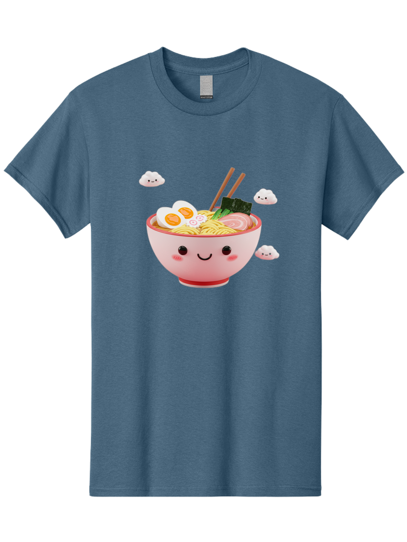 Ramen-Bowl-3 Men'S Graphic Tee, 100% Cotton, Comfortable Casual Summer Wear, Machine Washable, Steaming Hot Ramen, Kawaii Bowl, Cartoon Noodle Soup, Smiling Bowl, Boiled Egg, Sliced Pork, Seaweed, Chopsticks, Fish Cakes, Playful, Bae708