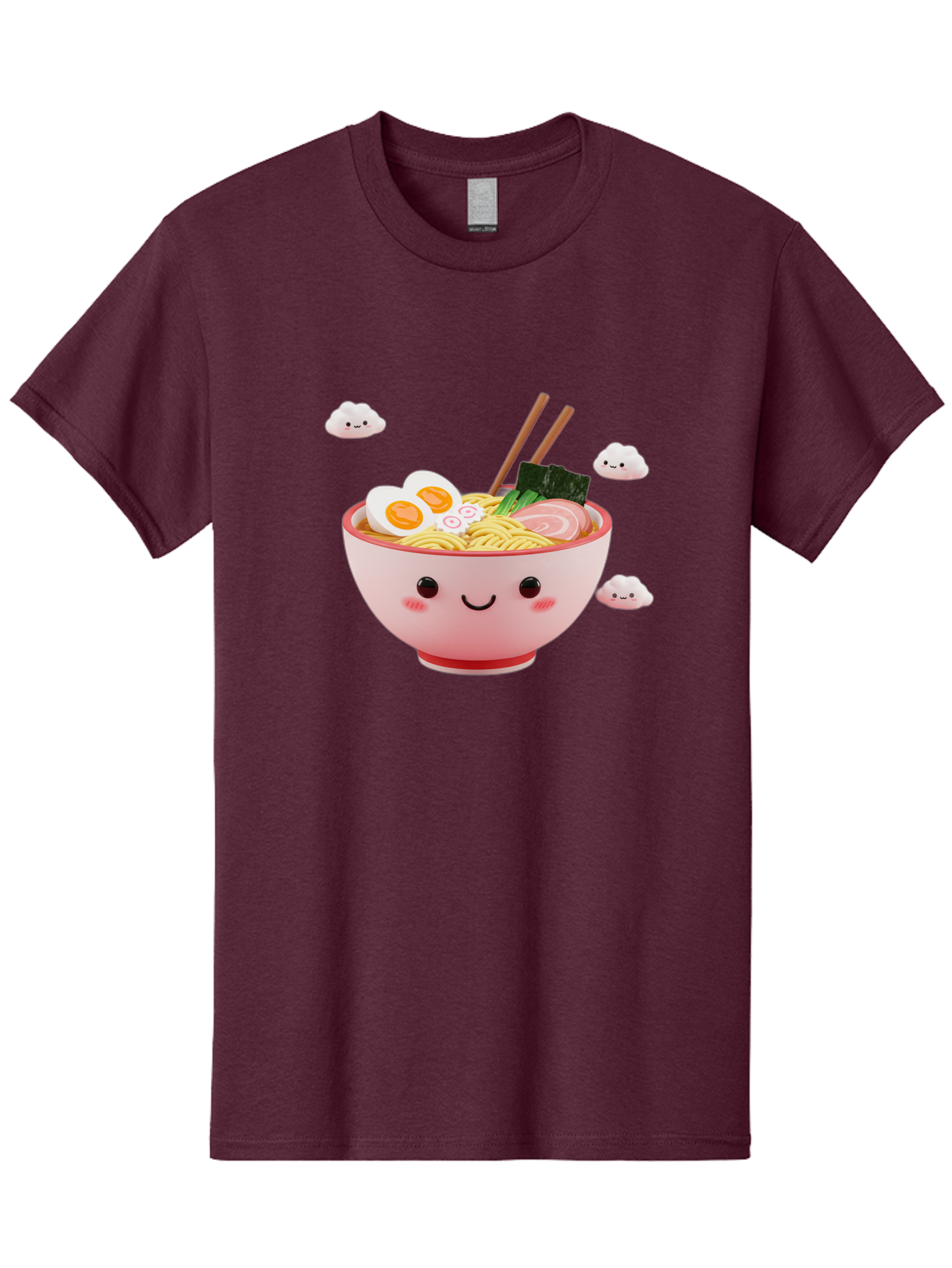 Ramen-Bowl-3 Men'S Graphic Tee, 100% Cotton, Comfortable Casual Summer Wear, Machine Washable, Steaming Hot Ramen, Kawaii Bowl, Cartoon Noodle Soup, Smiling Bowl, Boiled Egg, Sliced Pork, Seaweed, Chopsticks, Fish Cakes, Playful, Bae708