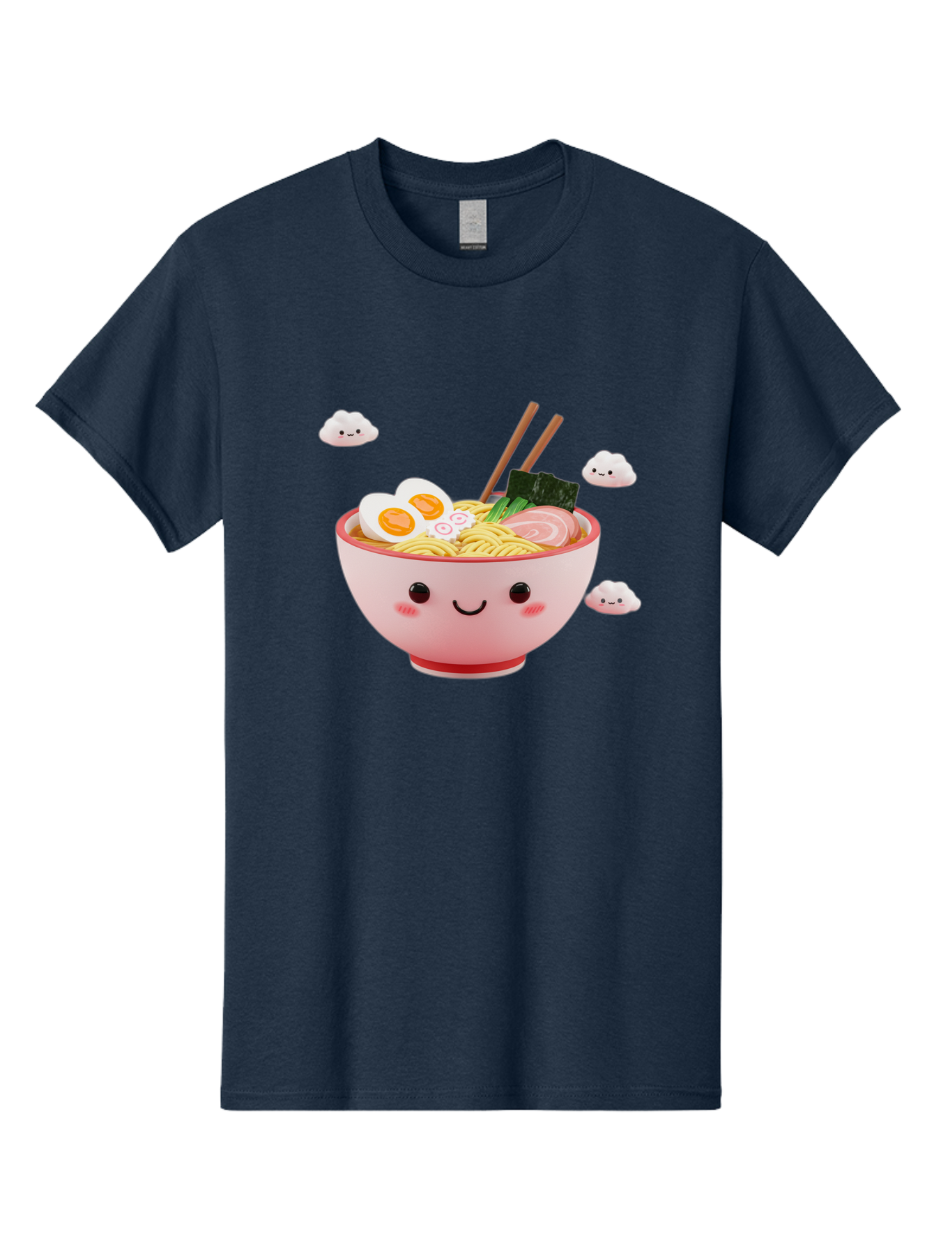 Ramen-Bowl-3 Men'S Graphic Tee, 100% Cotton, Comfortable Casual Summer Wear, Machine Washable, Steaming Hot Ramen, Kawaii Bowl, Cartoon Noodle Soup, Smiling Bowl, Boiled Egg, Sliced Pork, Seaweed, Chopsticks, Fish Cakes, Playful, Bae708