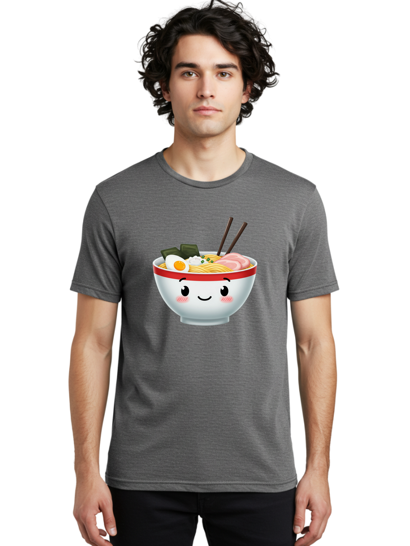 Ramen-Bowl-4 Men'S Graphic Tee, 100% Cotton, Comfortable Casual Summer Wear, Machine Washable, Japanese Ramen, Steaming Hot Noodles, Boiled Egg, Seaweed, Pork Slices, Chopsticks, Kawaii Cartoon, Foodie, Tasty Meal, Delicious Cuisine, Bae709