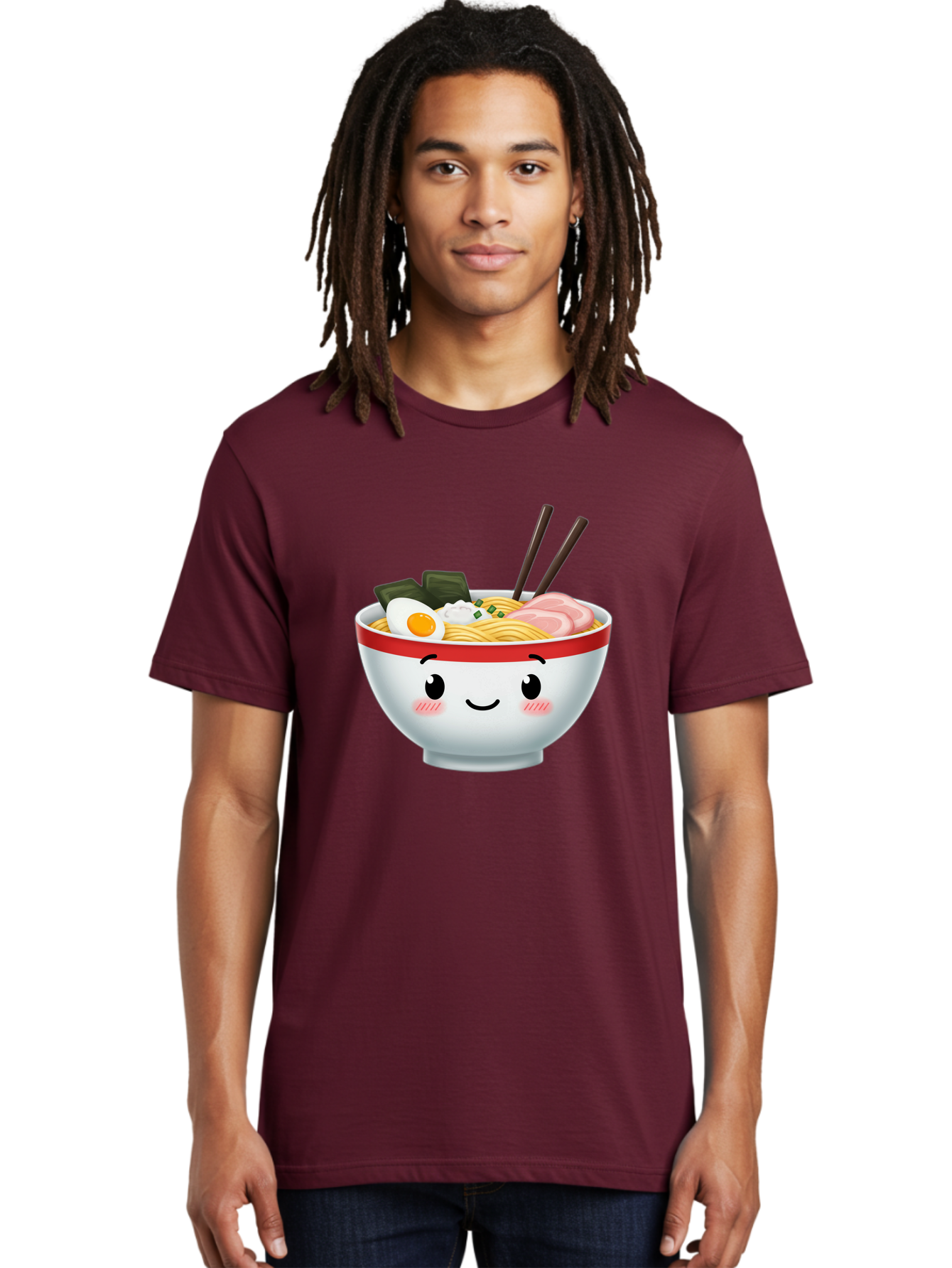 Ramen-Bowl-4 Men'S Graphic Tee, 100% Cotton, Comfortable Casual Summer Wear, Machine Washable, Japanese Ramen, Steaming Hot Noodles, Boiled Egg, Seaweed, Pork Slices, Chopsticks, Kawaii Cartoon, Foodie, Tasty Meal, Delicious Cuisine, Bae709