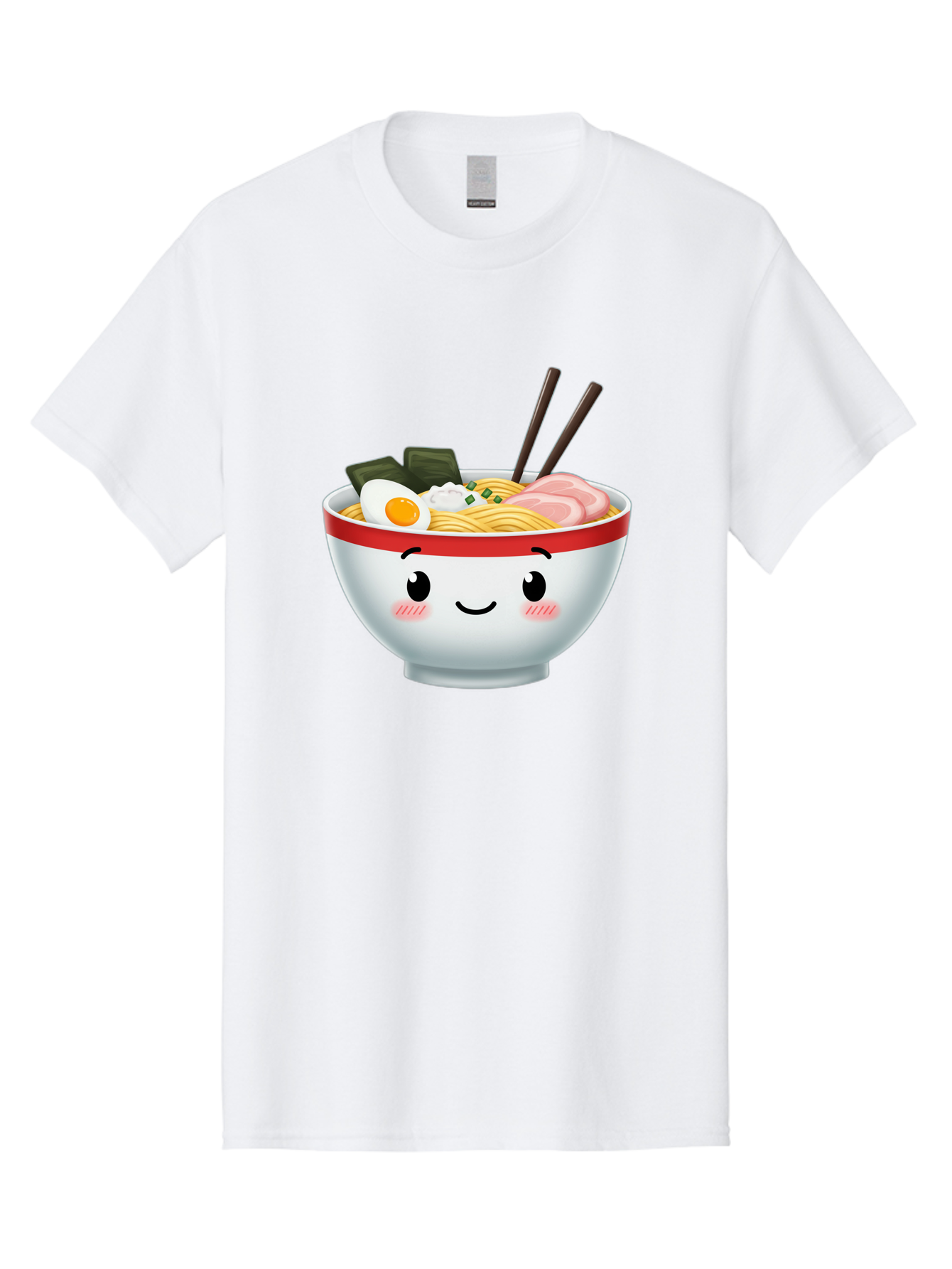 Ramen-Bowl-4 Men'S Graphic Tee, 100% Cotton, Comfortable Casual Summer Wear, Machine Washable, Japanese Ramen, Steaming Hot Noodles, Boiled Egg, Seaweed, Pork Slices, Chopsticks, Kawaii Cartoon, Foodie, Tasty Meal, Delicious Cuisine, Bae709
