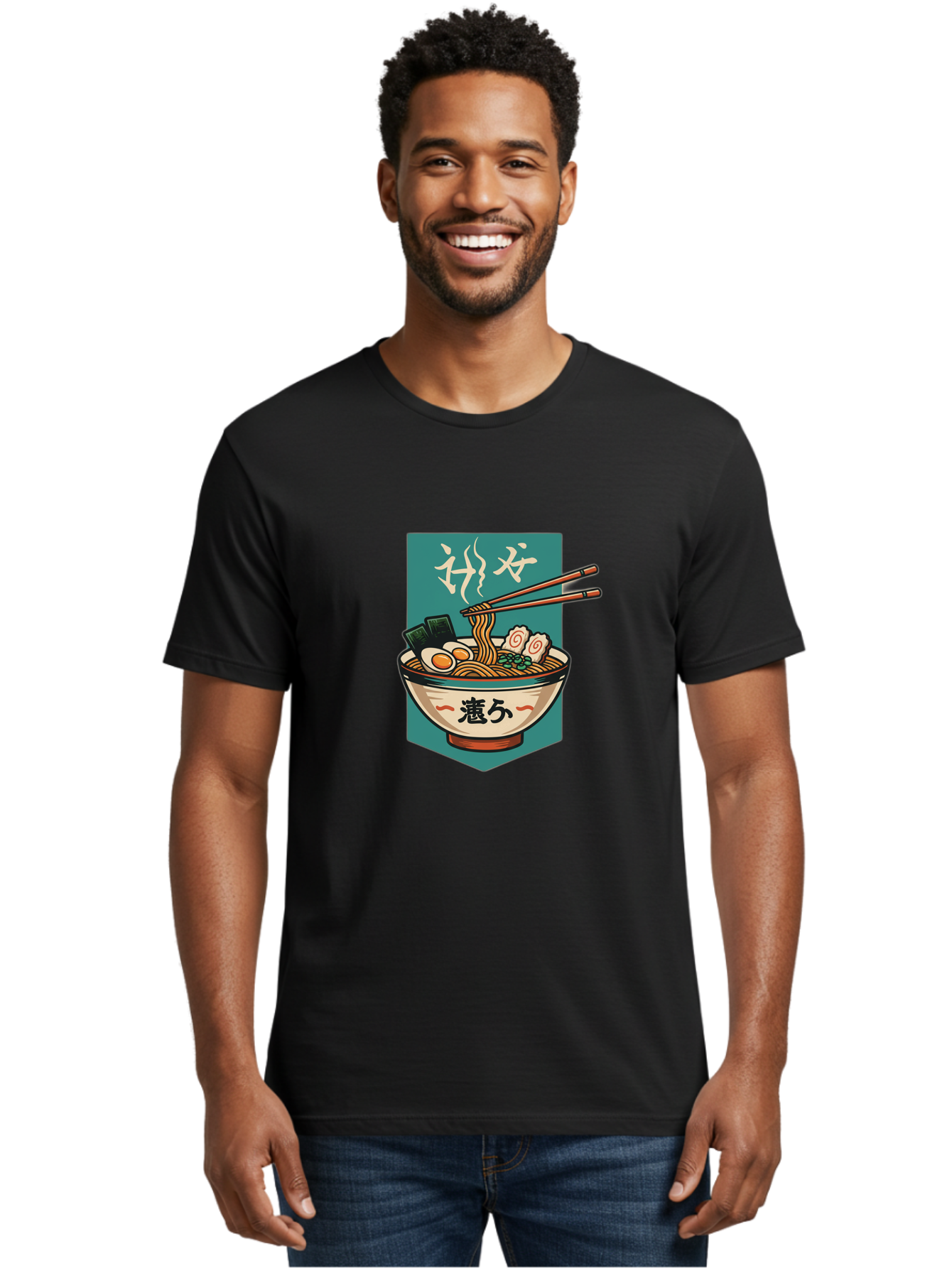 Ramen-Bowl-5 Men'S Graphic Tee, 100% Cotton, Comfortable Casual Summer Wear, Machine Washable, Steaming Bowl Of Ramen, Japanese Cuisine, Noodle Soup, Chopsticks, Egg, Seaweed, Pork Slices, Savory Dish, Comfort Food, Asian Flavors Bae710