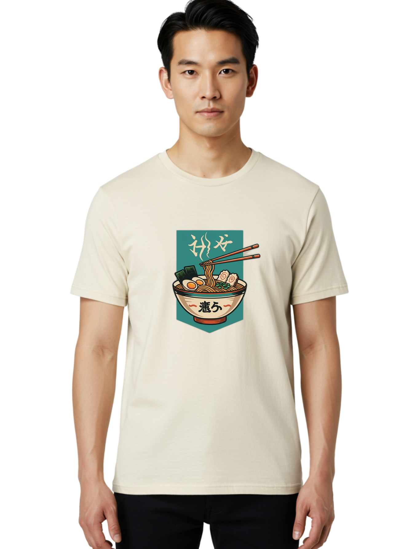 Ramen-Bowl-5 Men'S Graphic Tee, 100% Cotton, Comfortable Casual Summer Wear, Machine Washable, Steaming Bowl Of Ramen, Japanese Cuisine, Noodle Soup, Chopsticks, Egg, Seaweed, Pork Slices, Savory Dish, Comfort Food, Asian Flavors Bae710