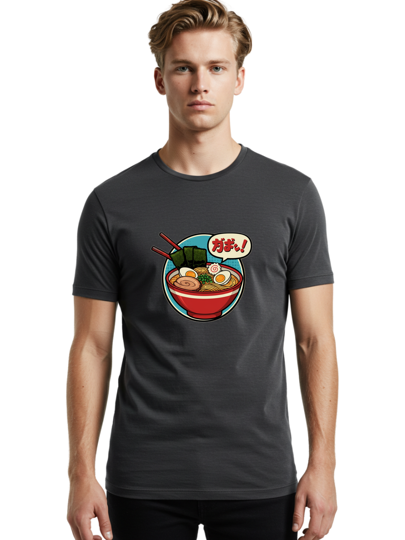 Ramen-Bowl-6 Men'S Graphic Tee, 100% Cotton, Comfortable Casual Summer Wear, Machine Washable, Ramen, Bowl Of Noodles, Japanese Cuisine, Egg, Seaweed, Food Illustration, Cartoon-Style, Chopsticks, Spiral Pattern, Boiled Egg, Savory Dish Bae711