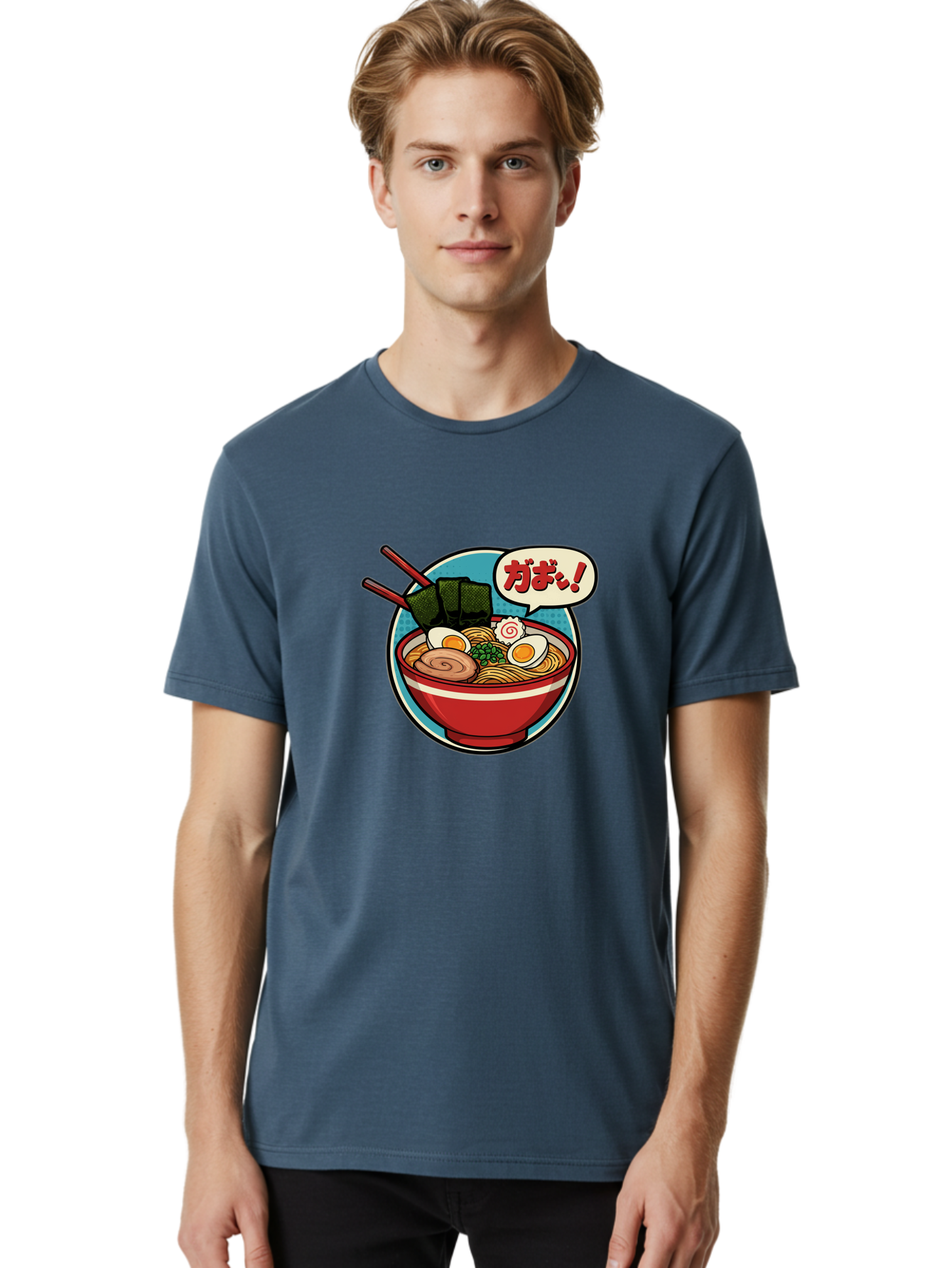 Ramen-Bowl-6 Men'S Graphic Tee, 100% Cotton, Comfortable Casual Summer Wear, Machine Washable, Ramen, Bowl Of Noodles, Japanese Cuisine, Egg, Seaweed, Food Illustration, Cartoon-Style, Chopsticks, Spiral Pattern, Boiled Egg, Savory Dish Bae711