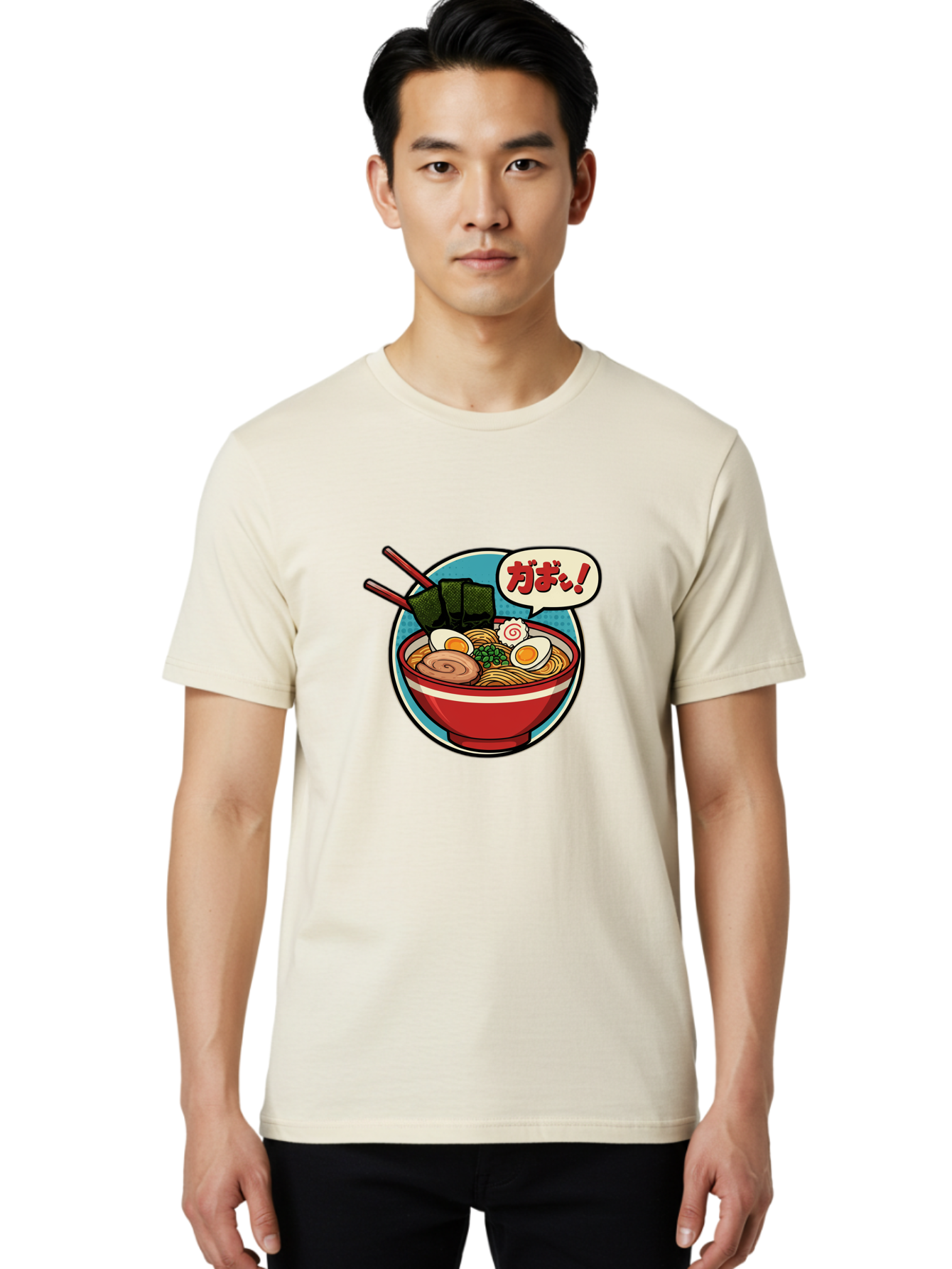 Ramen-Bowl-6 Men'S Graphic Tee, 100% Cotton, Comfortable Casual Summer Wear, Machine Washable, Ramen, Bowl Of Noodles, Japanese Cuisine, Egg, Seaweed, Food Illustration, Cartoon-Style, Chopsticks, Spiral Pattern, Boiled Egg, Savory Dish Bae711