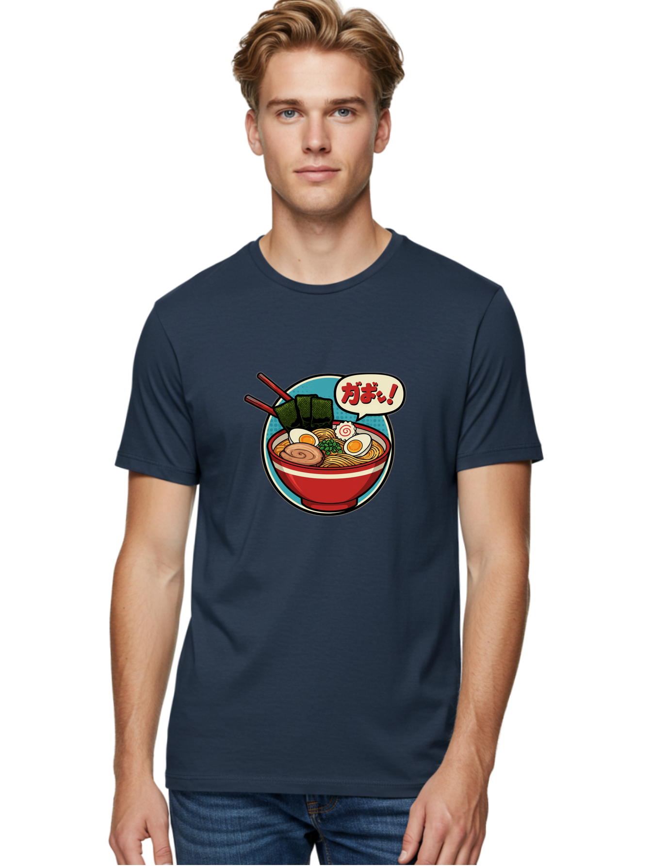 Ramen-Bowl-6 Men'S Graphic Tee, 100% Cotton, Comfortable Casual Summer Wear, Machine Washable, Ramen, Bowl Of Noodles, Japanese Cuisine, Egg, Seaweed, Food Illustration, Cartoon-Style, Chopsticks, Spiral Pattern, Boiled Egg, Savory Dish Bae711
