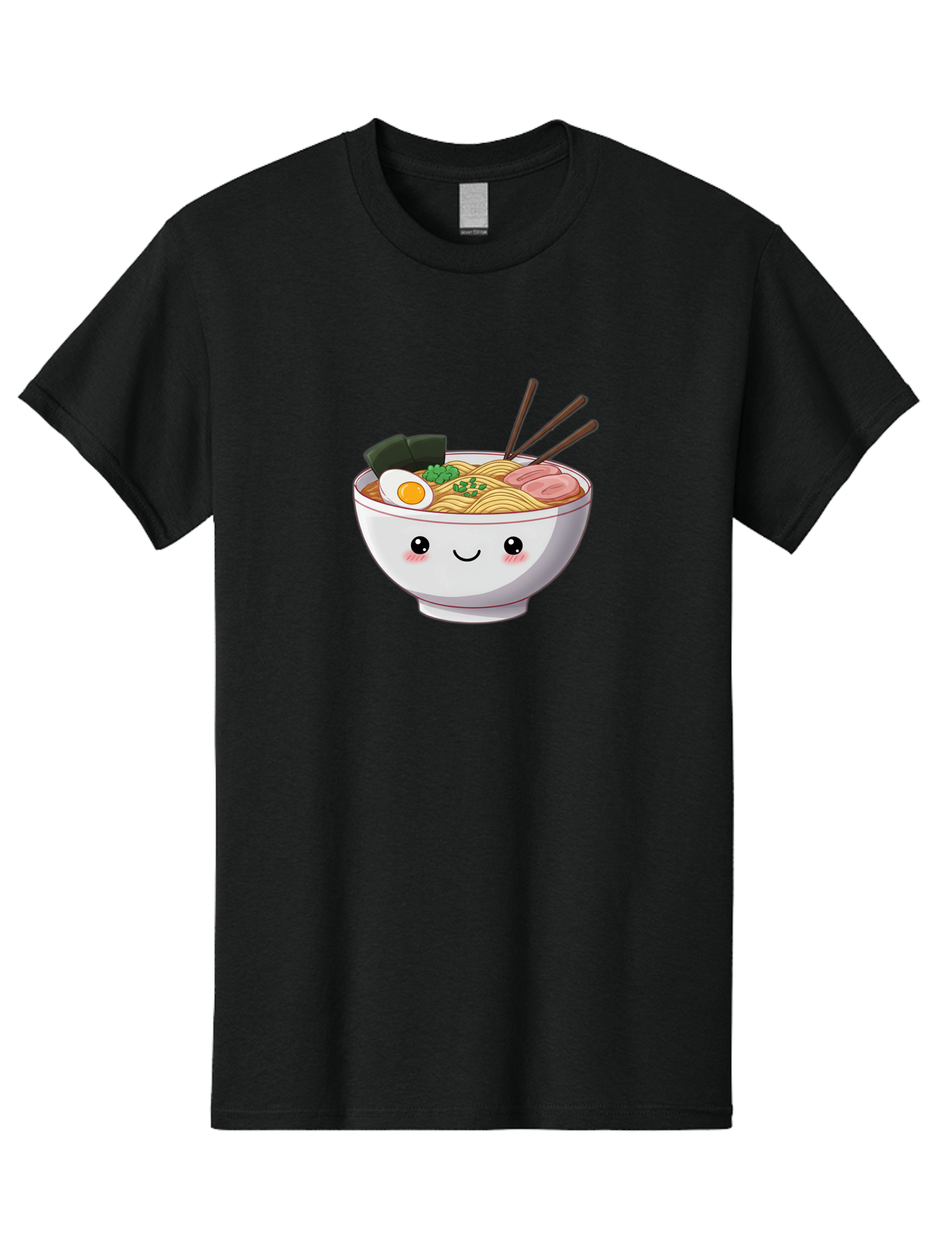 Ramen-Bowl Men'S Graphic Tee, 100% Cotton, Comfortable Casual Summer Wear, Machine Washable, Steaming Hot Ramen, Cartoon Noodle Bowl, Appetizing Meal, Kawaii Food, Delicious Japanese Cuisine, Smiling Bowl, Egg, Seaweed, Pork Slice, Chopsticks Bae713