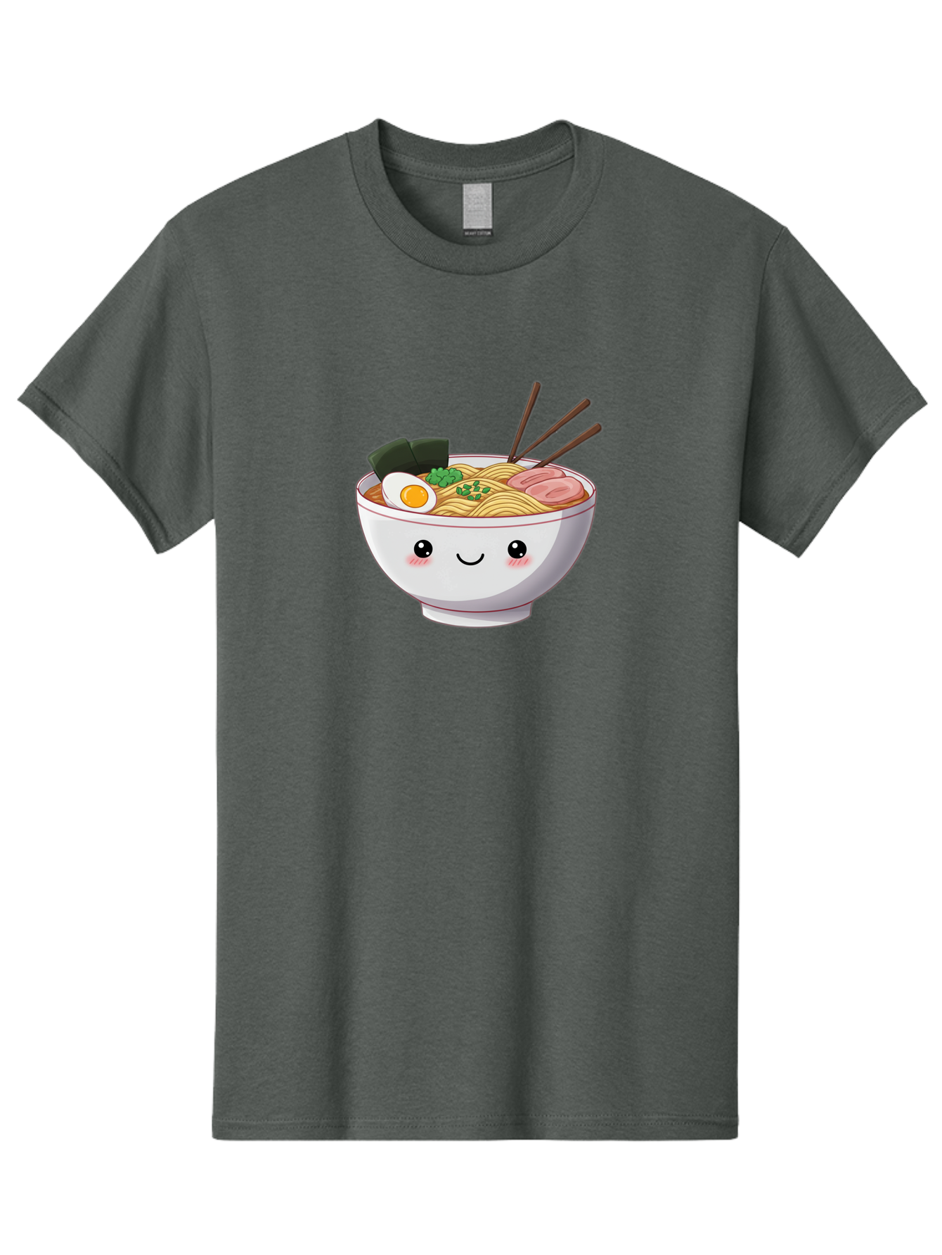 Ramen-Bowl Men'S Graphic Tee, 100% Cotton, Comfortable Casual Summer Wear, Machine Washable, Steaming Hot Ramen, Cartoon Noodle Bowl, Appetizing Meal, Kawaii Food, Delicious Japanese Cuisine, Smiling Bowl, Egg, Seaweed, Pork Slice, Chopsticks Bae713