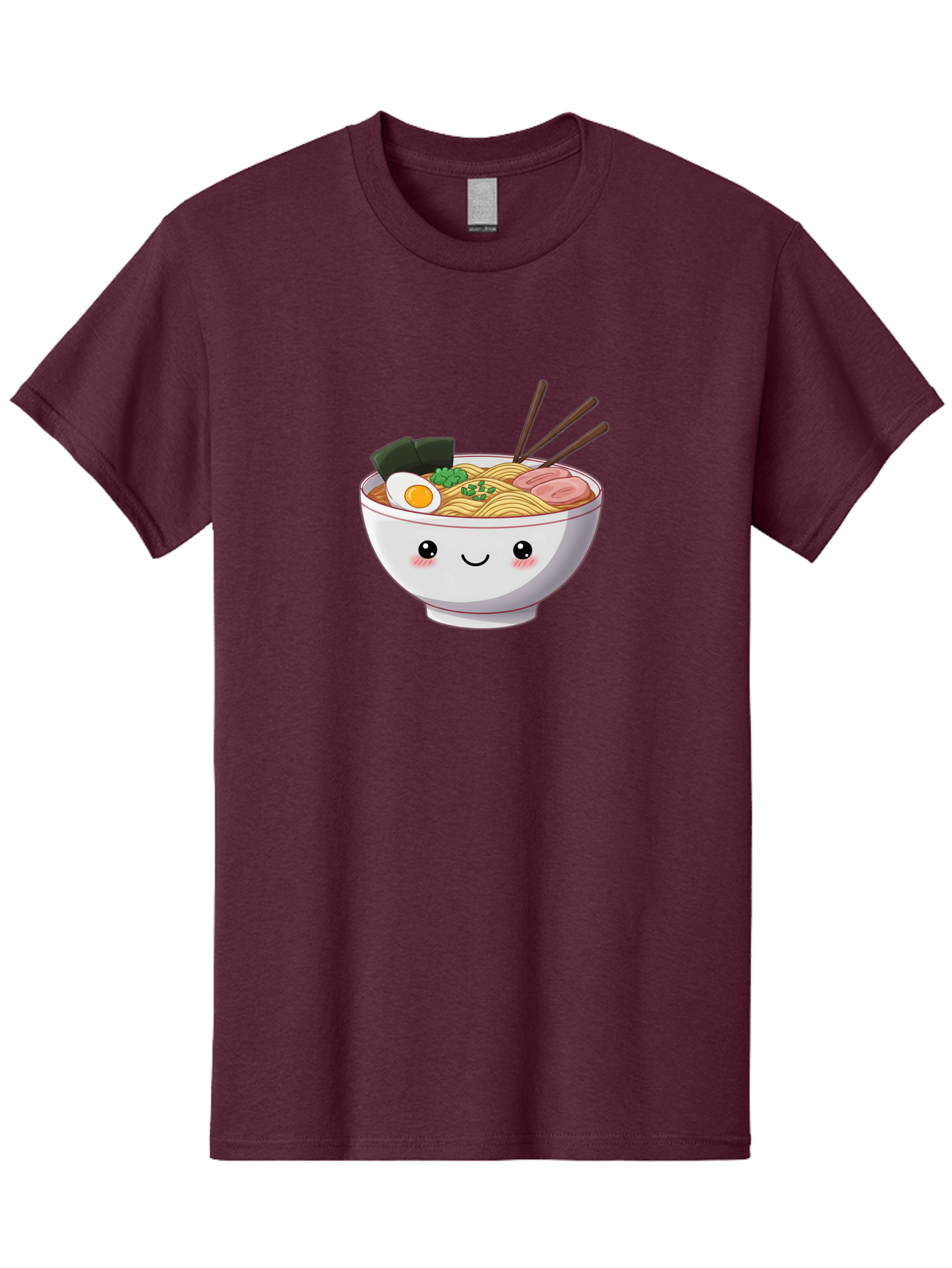 Ramen-Bowl Men'S Graphic Tee, 100% Cotton, Comfortable Casual Summer Wear, Machine Washable, Steaming Hot Ramen, Cartoon Noodle Bowl, Appetizing Meal, Kawaii Food, Delicious Japanese Cuisine, Smiling Bowl, Egg, Seaweed, Pork Slice, Chopsticks Bae713